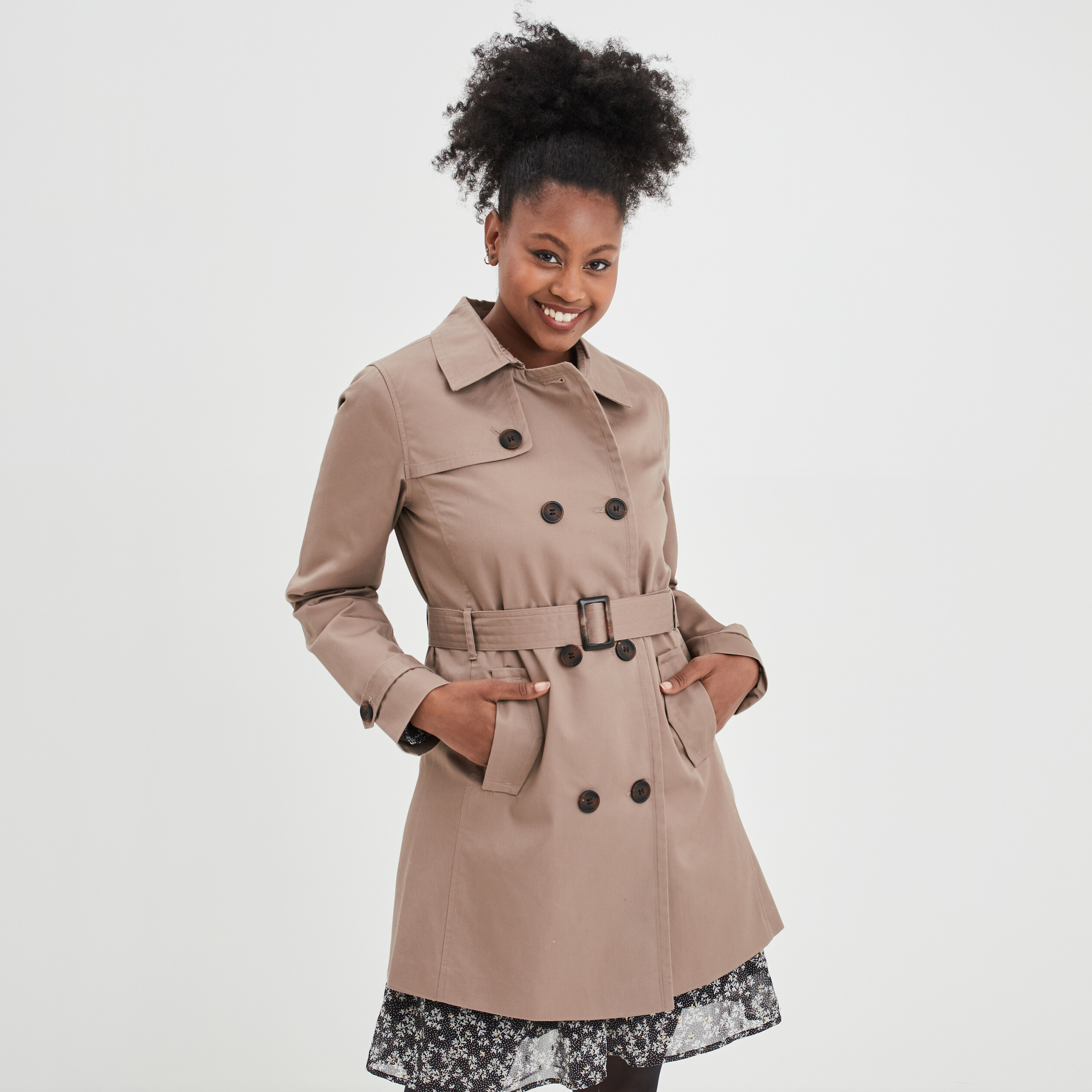 Trench mi-long ceinturé ajusté marron femme | La Halle