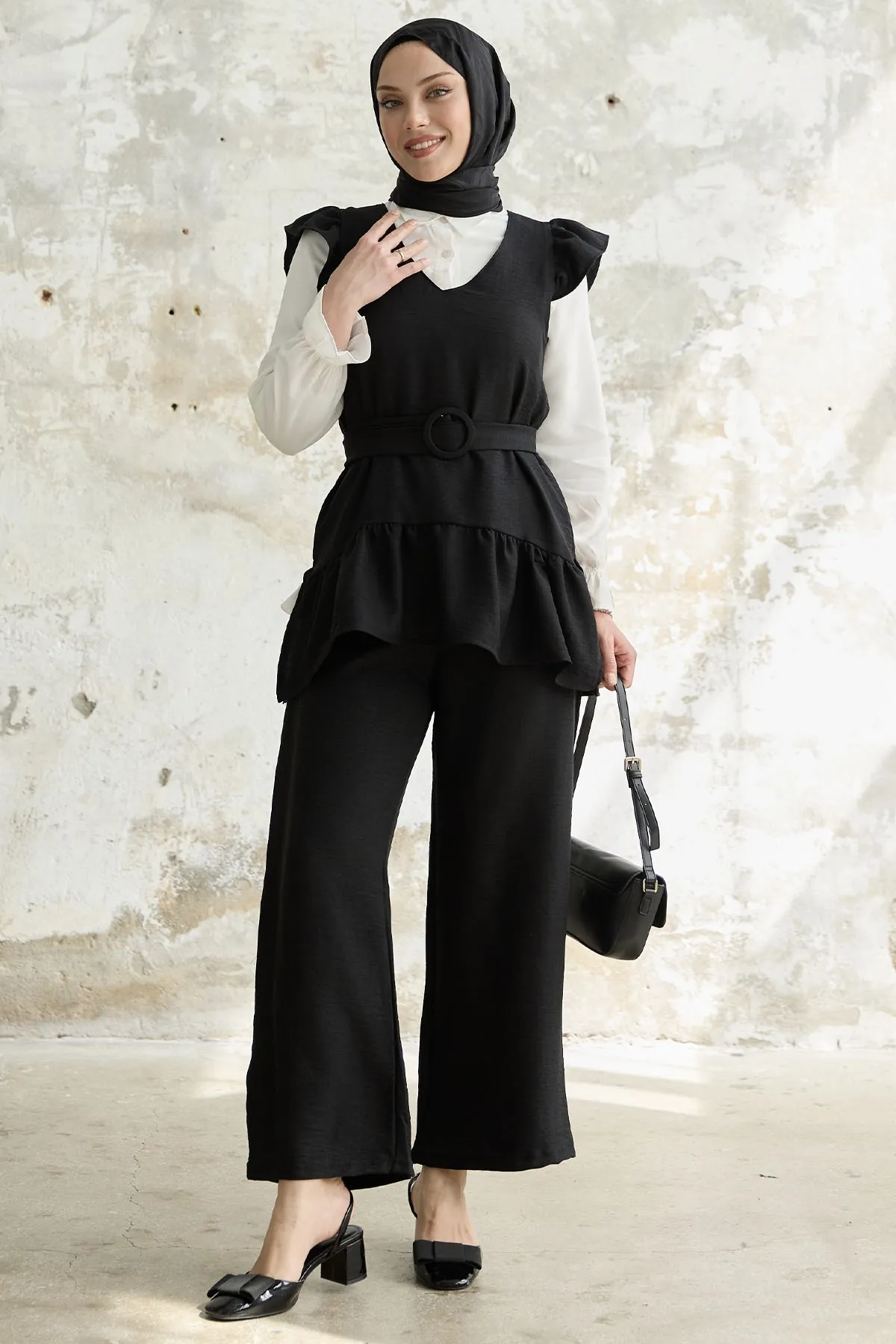 InStyle  Dreierset mit Rüschenschultern - Schwarz