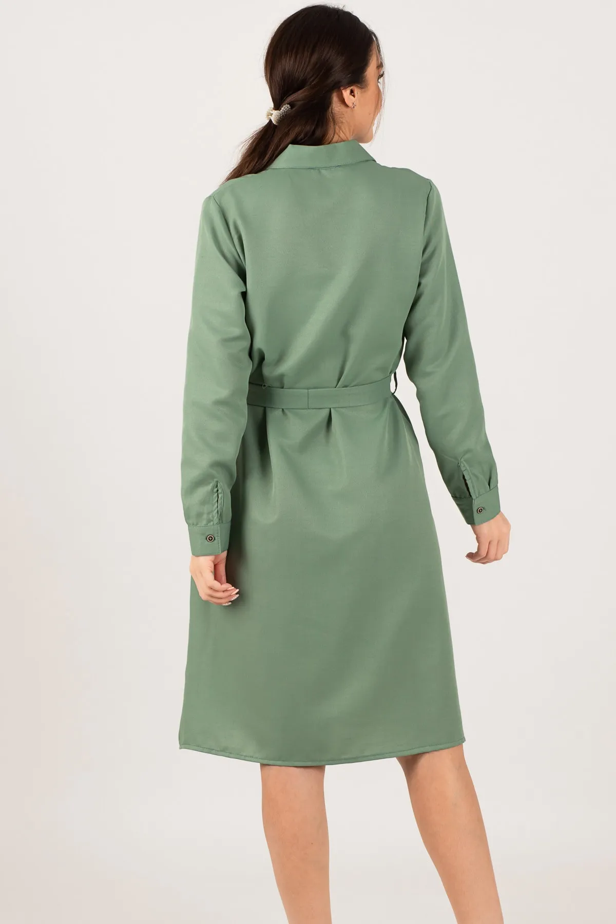 armonika  Grünes langes Hemdkleid für Damen ARM-22K001141