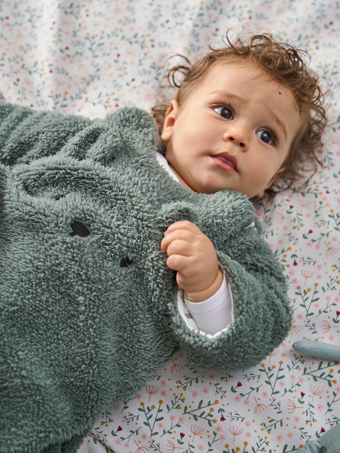 Vertbaudet Baby Winterschlafsack GRÜNER WALD, Ärmel abnehmbar Oeko Tex - braun/bär