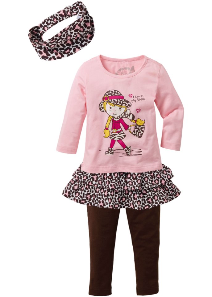 Mädchen Shirt + Rock + Leggings + Haarband (4-tlg.Set)