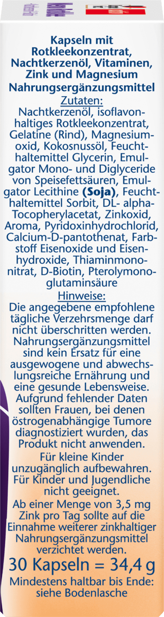 Meno Rotklee + Nachtkerzenöl + Biotin Kapseln 30 St., 34,4 g
