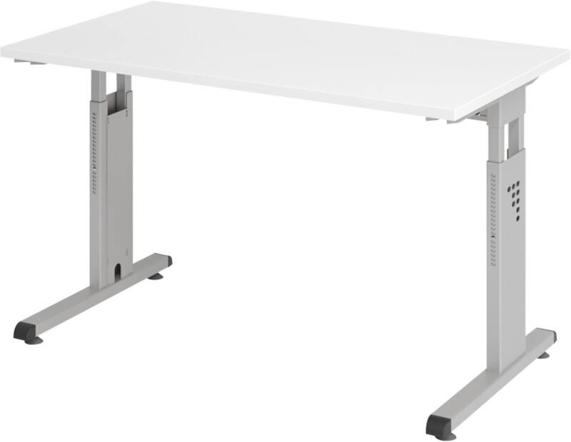 Hammerbacher Höhenverstellbarer gerader Schreibtisch mit C-Fuß Express Q Weiß, Silber 1.200 x 672 x 685 - 810 mm