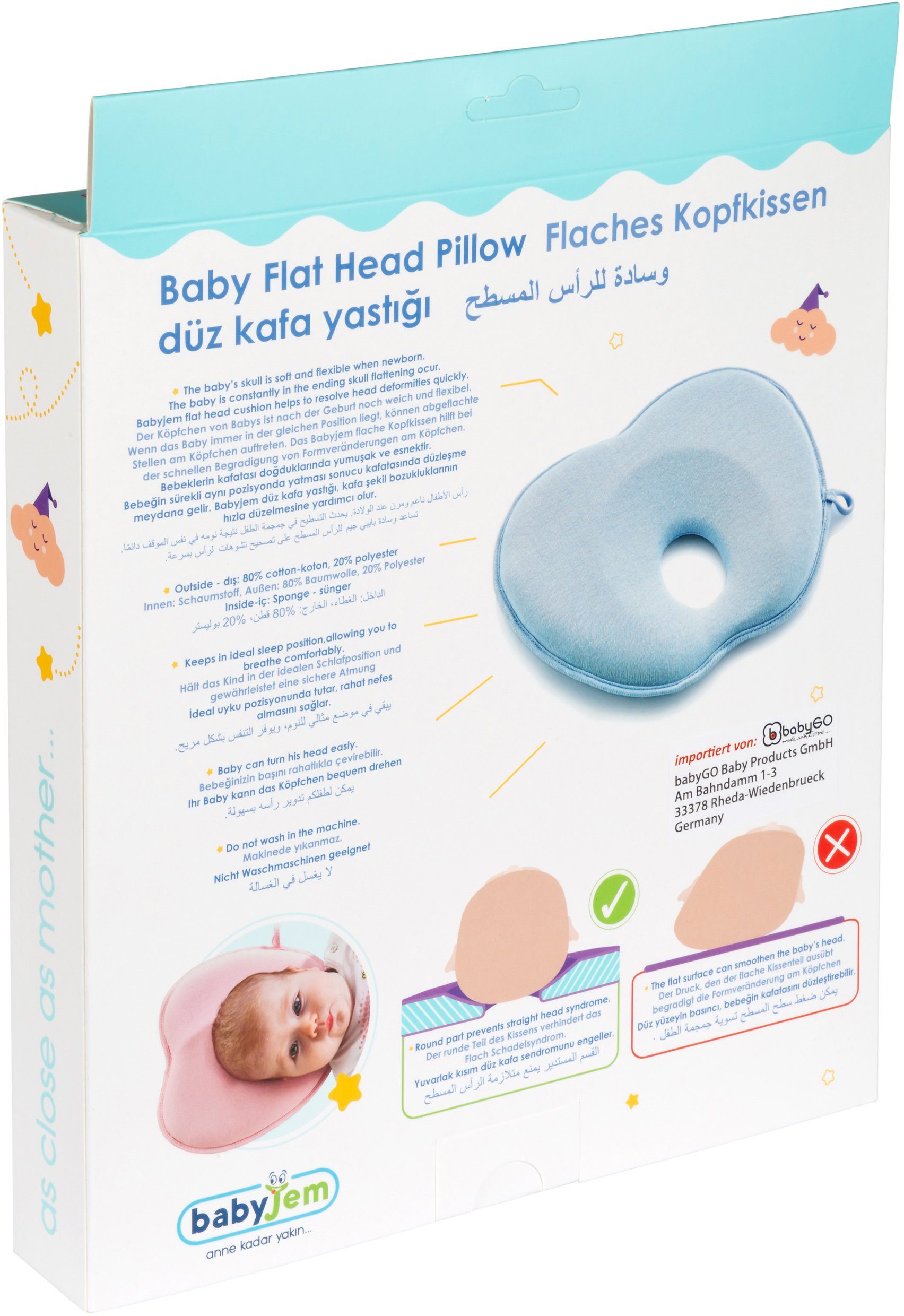 Babyjem Stützkissen Flaches Kopfkissen, pink, für Babys; Made in Europe