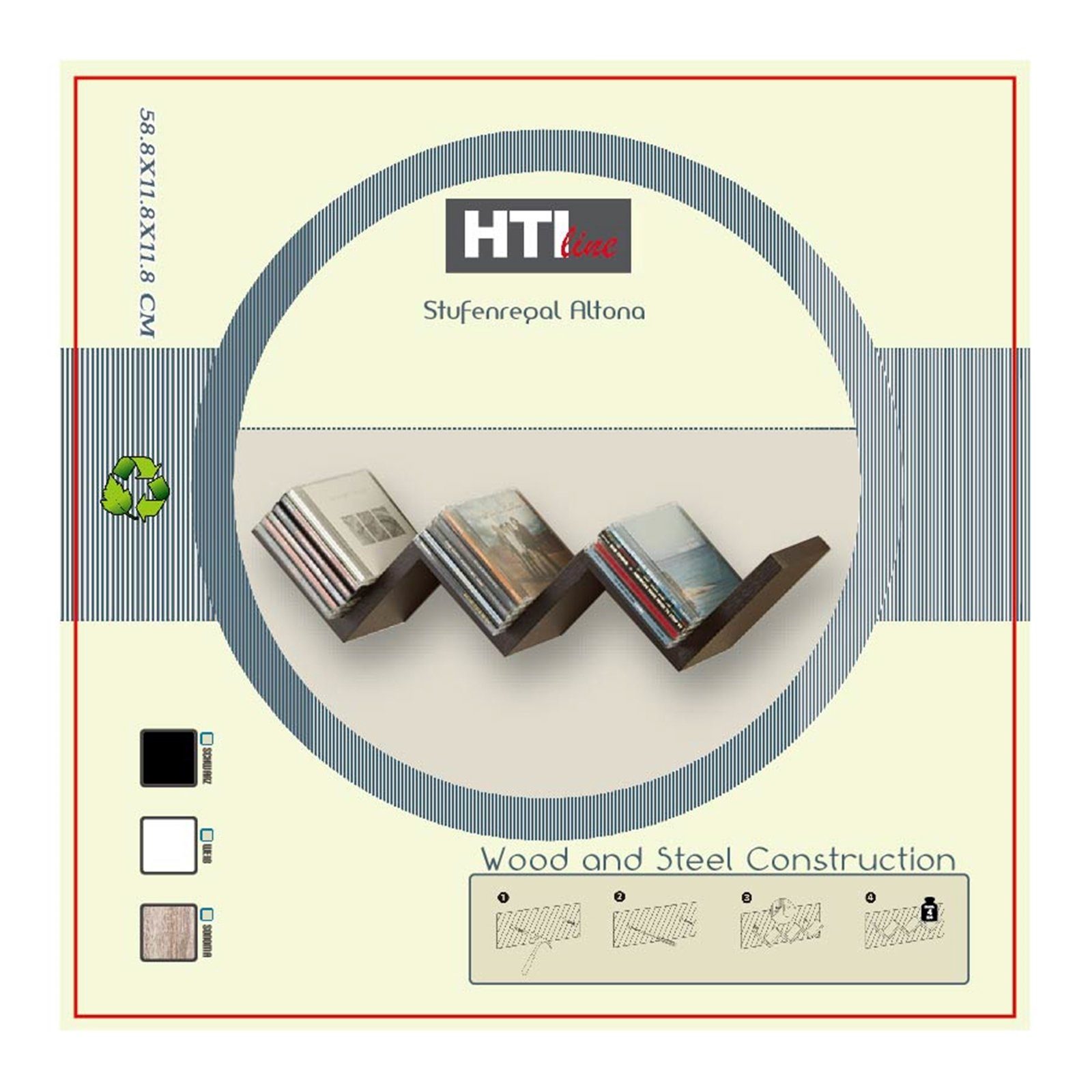 HTI-Line CD-Regal Stufenregal Altona, Wandregal Bücherregal CD Regal