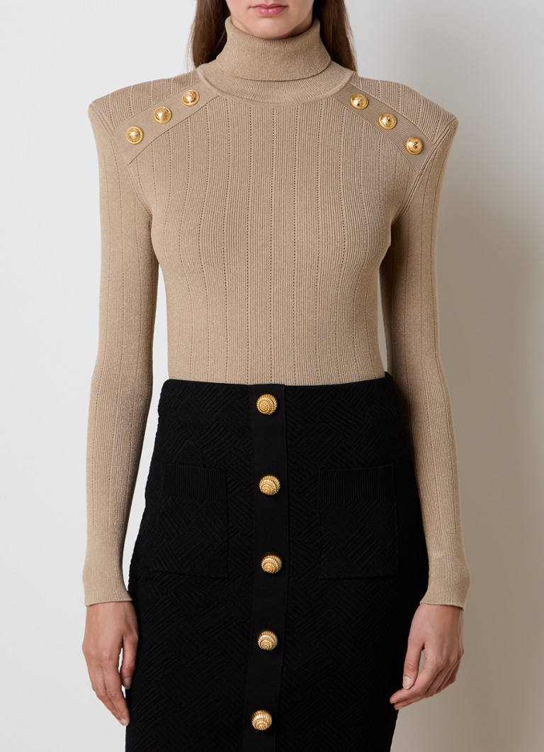 Pull à col roulé en maille fine Balmain avec épaulettes