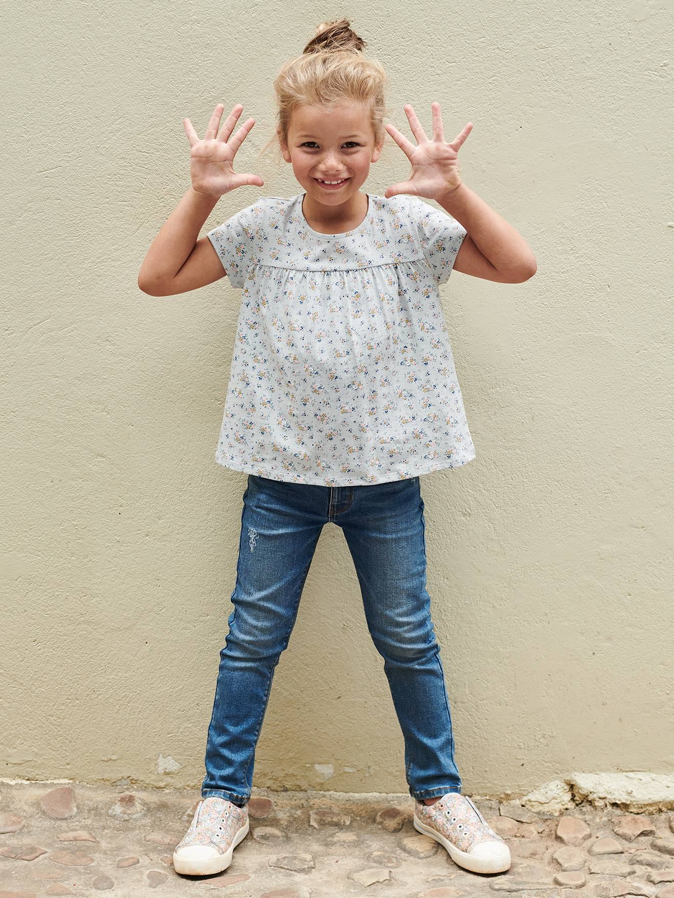 T-shirt blouse à fleurs fille écru
