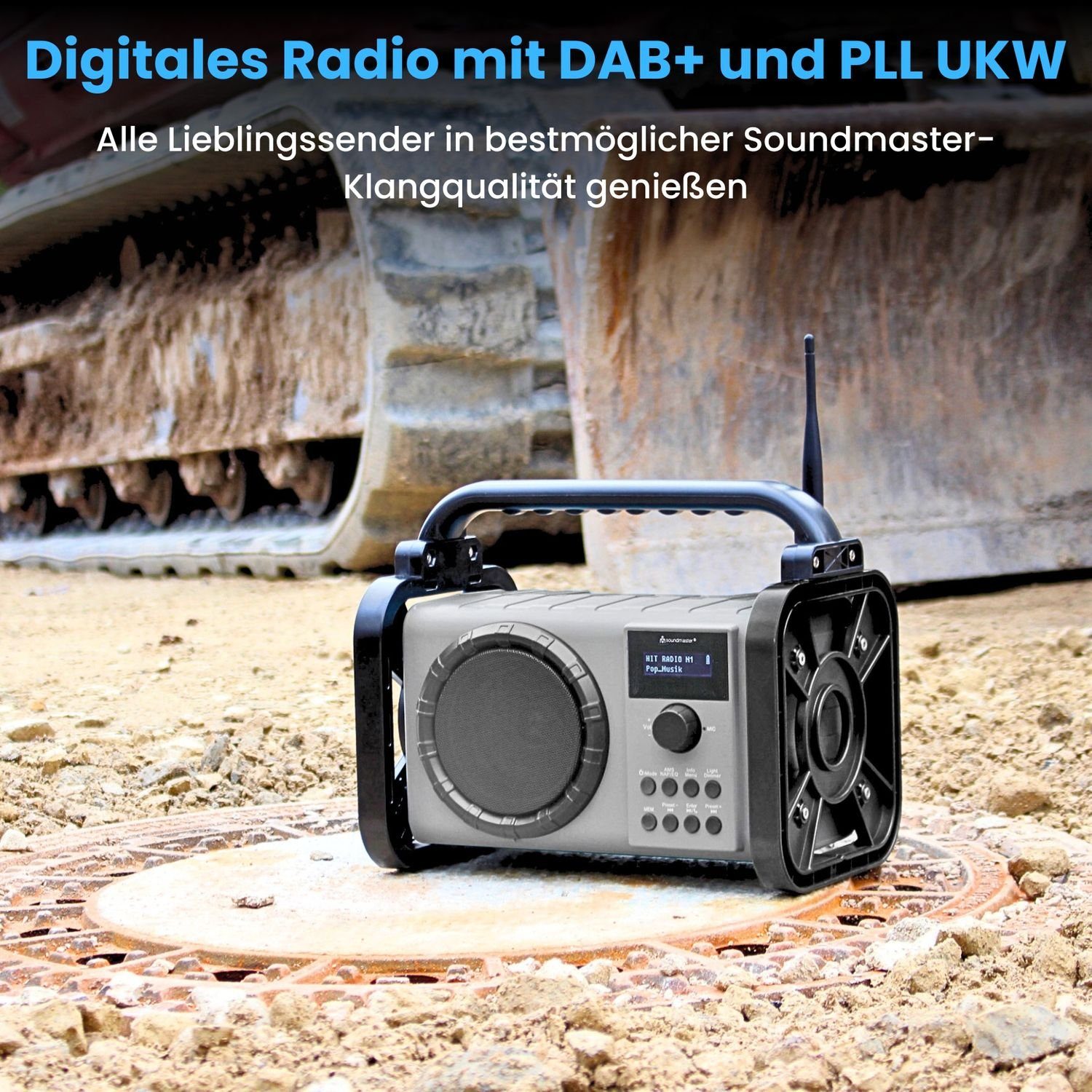 Soundmaster DAB80SW Baustellenradio DAB+ Bluetooth Akku IP44 spritzwassergeschützt Digitalradio (DAB) (DAB+, MW, PLL-UKW, FM, AM)