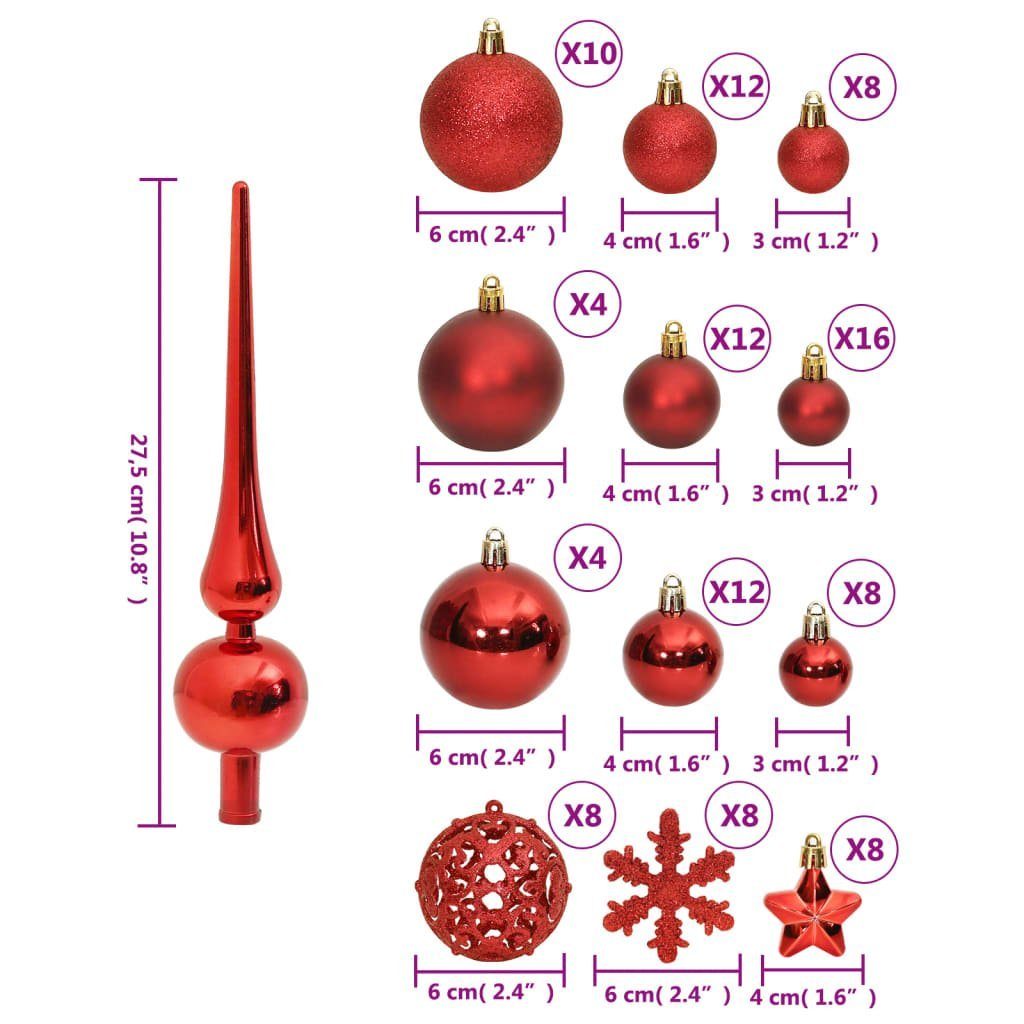 vidaXL Christbaumschmuck 111-tlg. Weihnachtskugel-Set Rot Polystyrol (111-tlg)