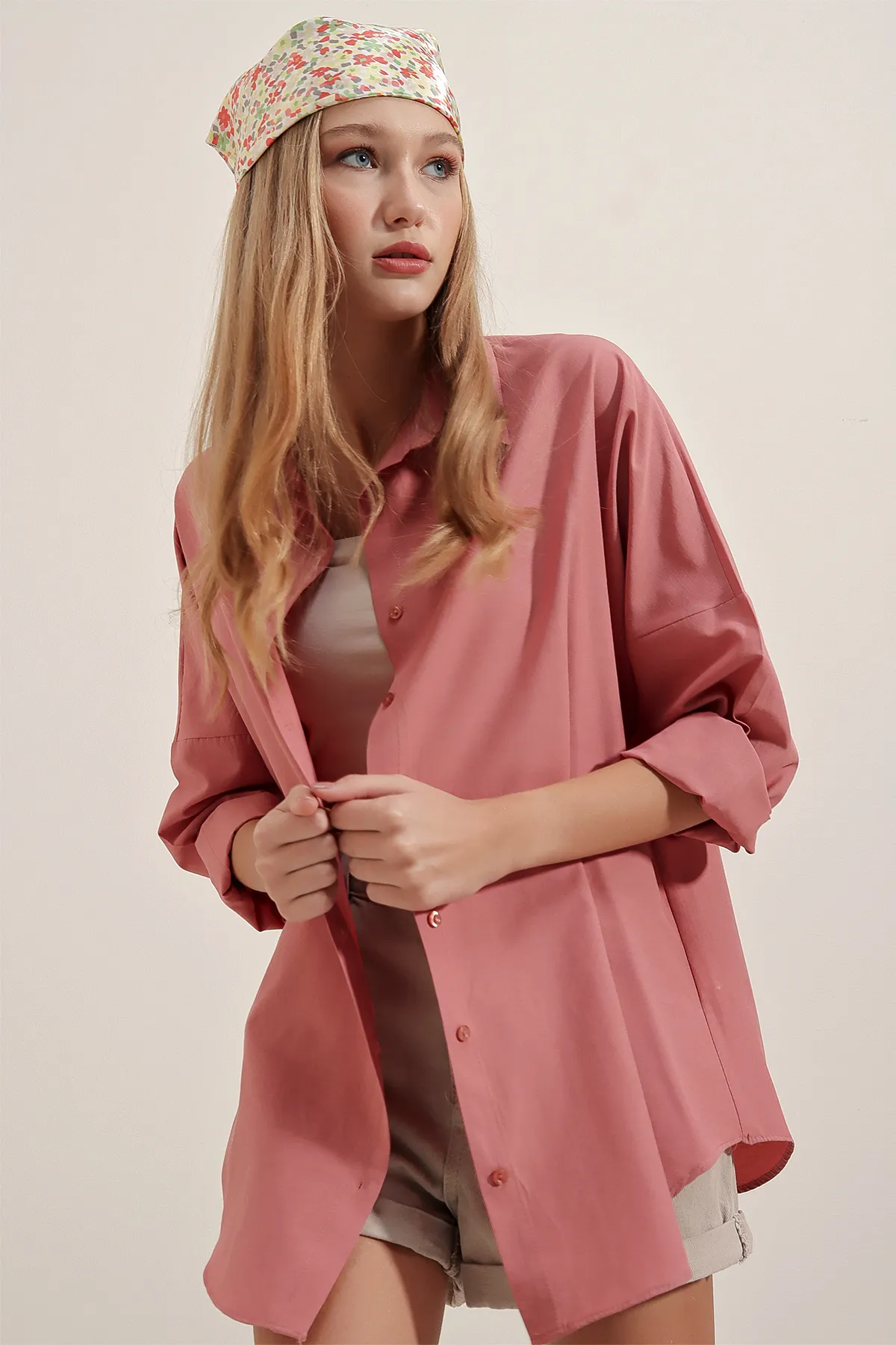Bigdart  3900 Oversize-Lang-Basic-Shirt - Dusty Rose