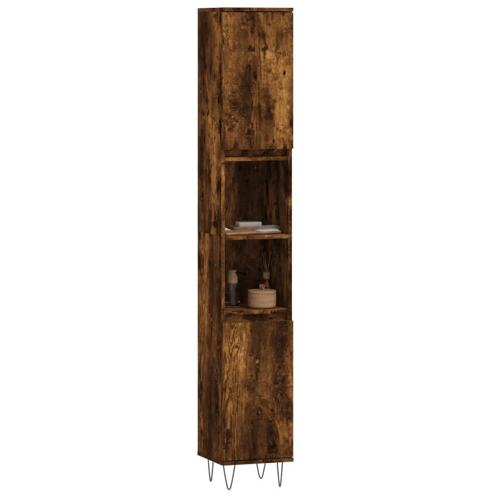 vidaXL Badezimmerspiegelschrank Badschrank Räuchereiche 30x30x190 cm Holzwerkstoff (1-St)