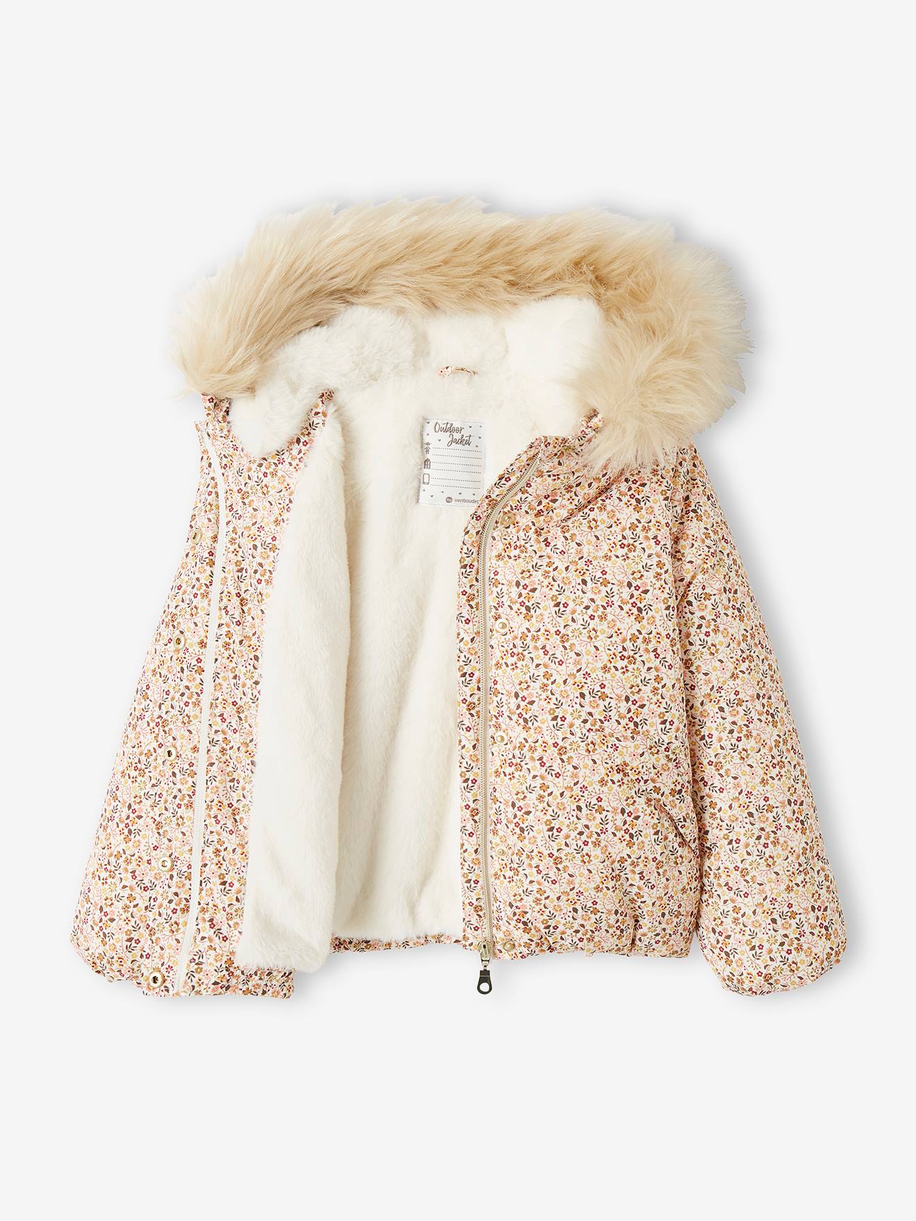 Doudoune courte à capuche imprimée fleurs fille lilas clair