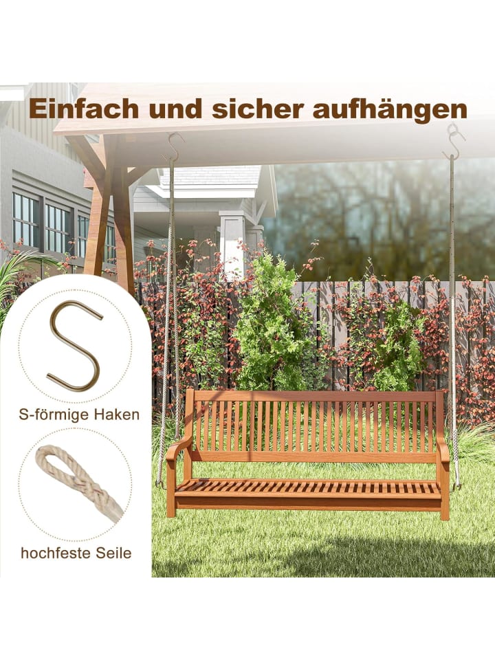 COSTWAY Schaukelbank 2-Sitzer 126 x 62 x 60 cm in Hellbraun günstig kaufen onesize