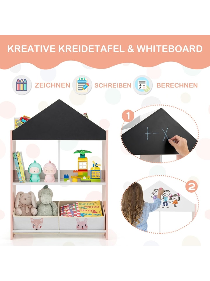 COSTWAY Bücherregal Kinder mit Whiteboard & Tafel 2-in-1 in Rosa günstig kaufen onesize