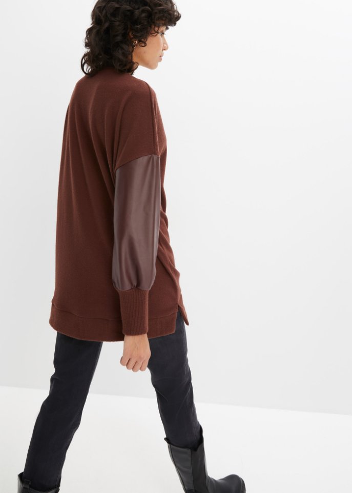 Strickshirt mit Lederimitatärmeln