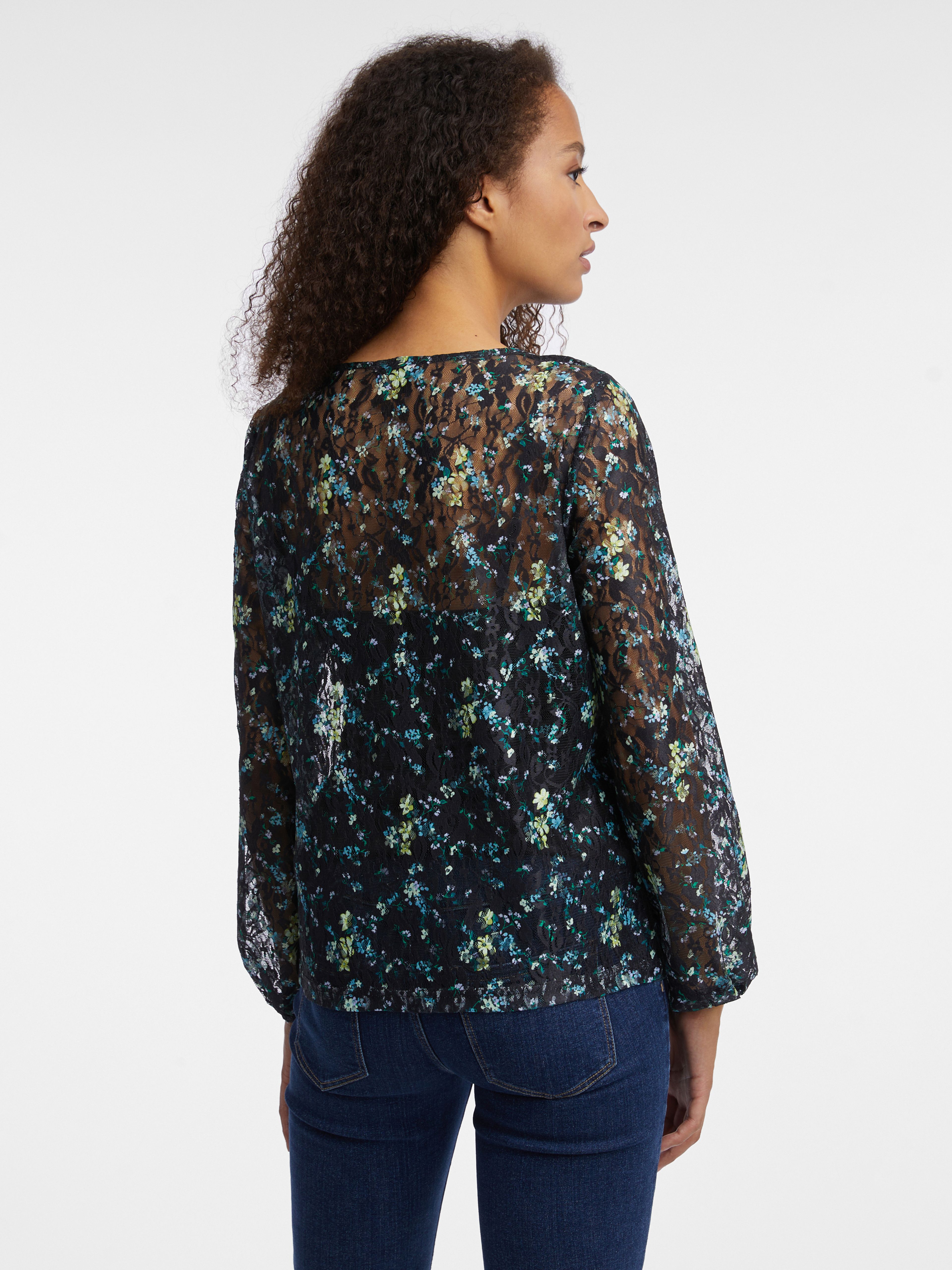 Schwarze Damenbluse mit Blumenmuster ORSAY