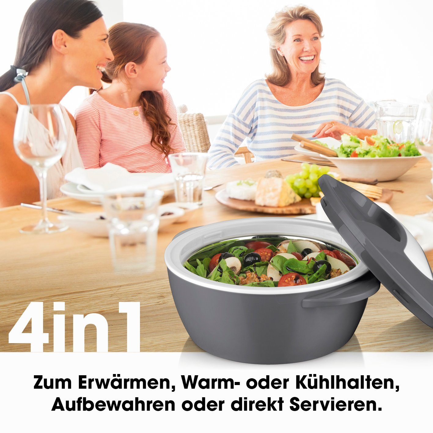 MAXXMEE Thermoschüssel, Mikrowelle 1400 ml grau/weiß