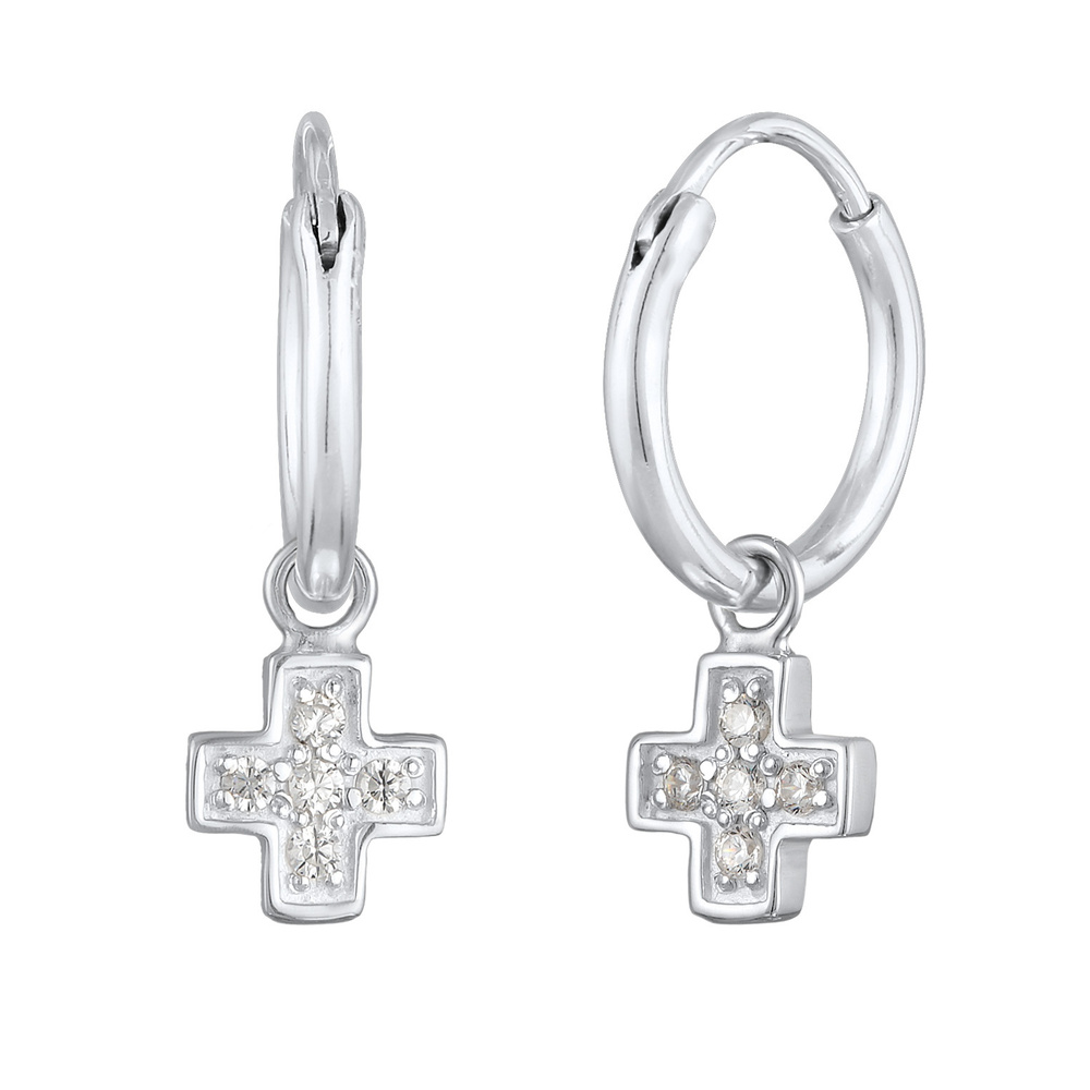 Elli Elli Boucles d'Oreilles Femmes créoles pendentif croix avec zircon en argent ster Boucles d'oreilles