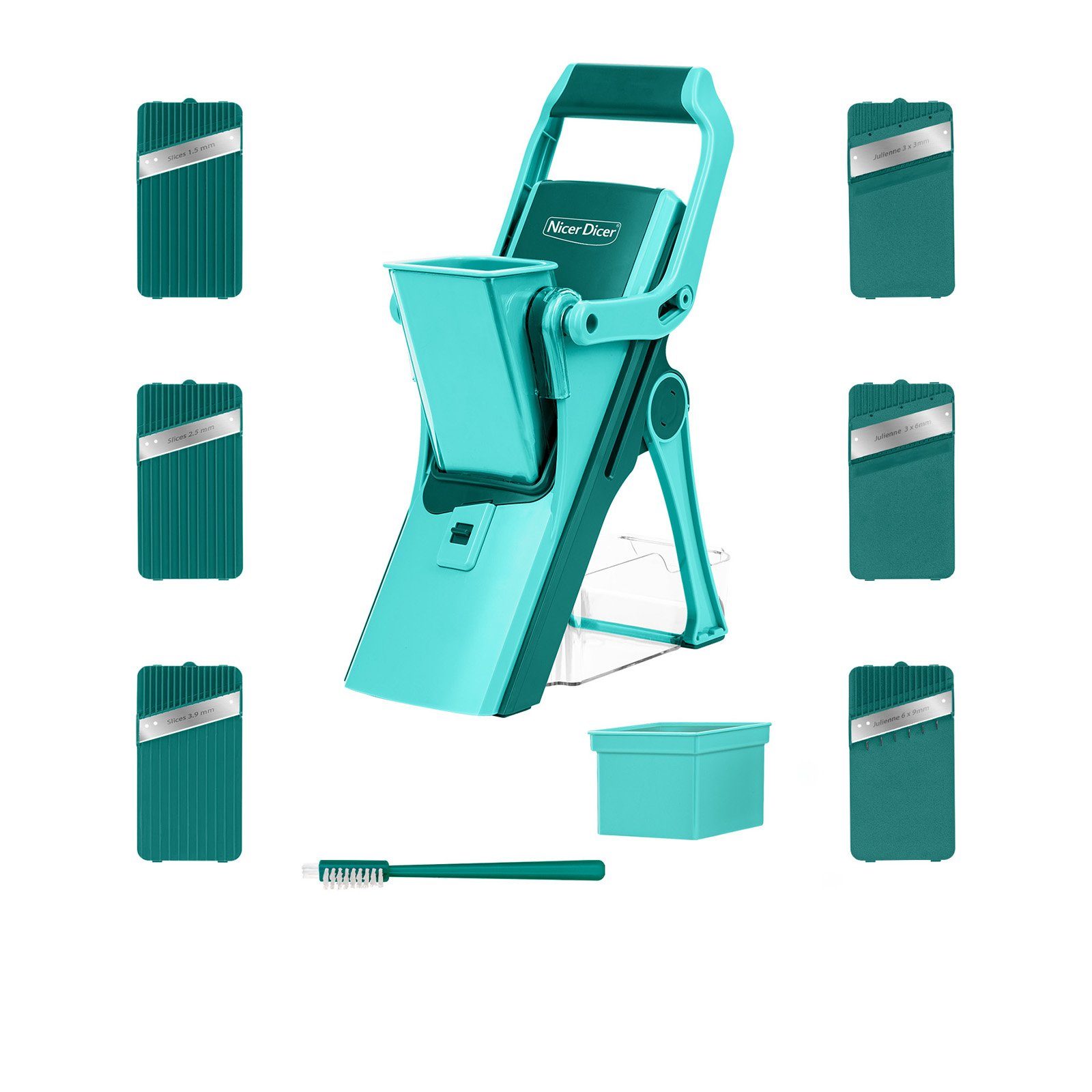 Genius Gemüsehobel Genius Nicer Dicer Mando Gemüseschneider 12-tlg., Gemüsehobel manuell, (12 tlg., Deluxe Set), extra-scharfe Klingen aus Edelstahl in G-NOX-Qualität