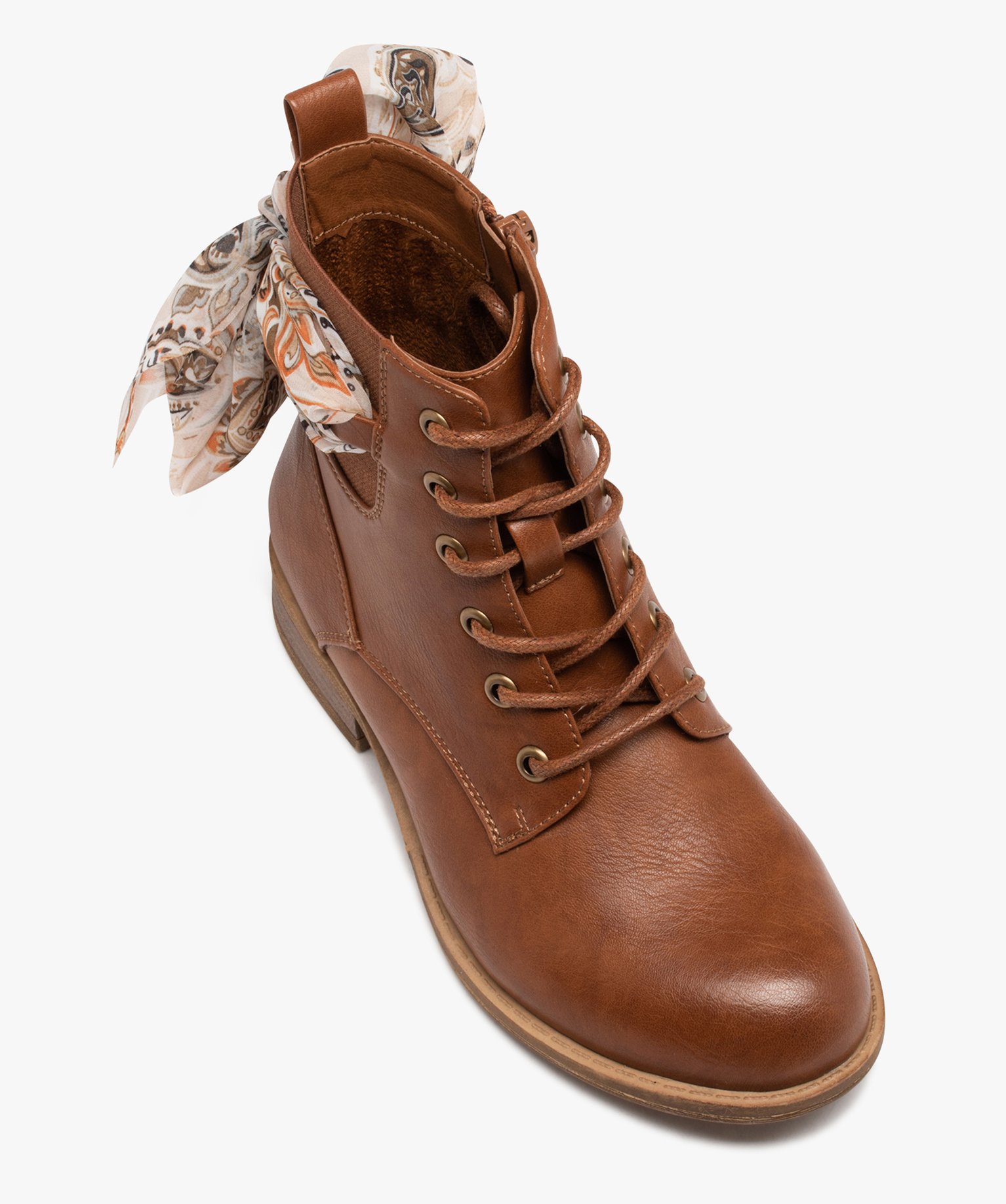 Boots à lacets et ruban en voile fille marron | GEMO