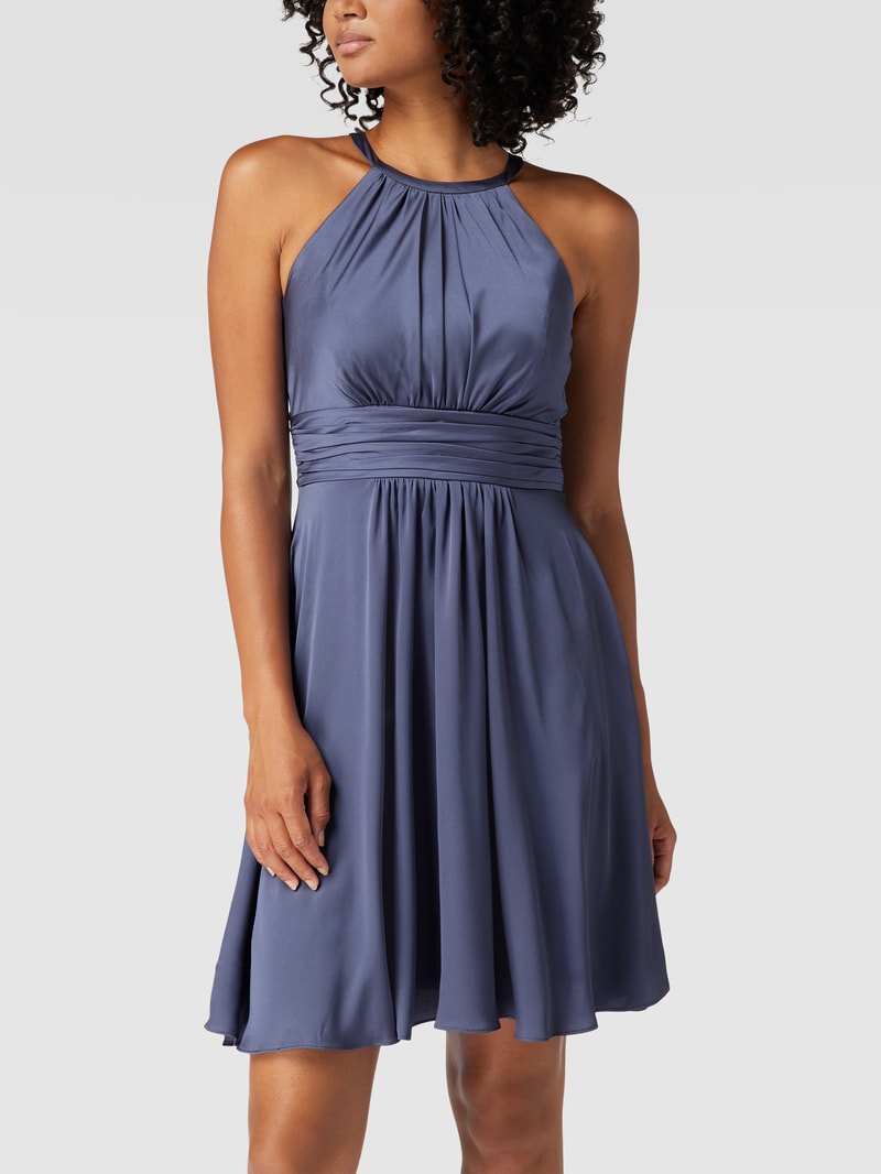 Cocktailkleid mit amerikanischem Ausschnitt in rauchblau