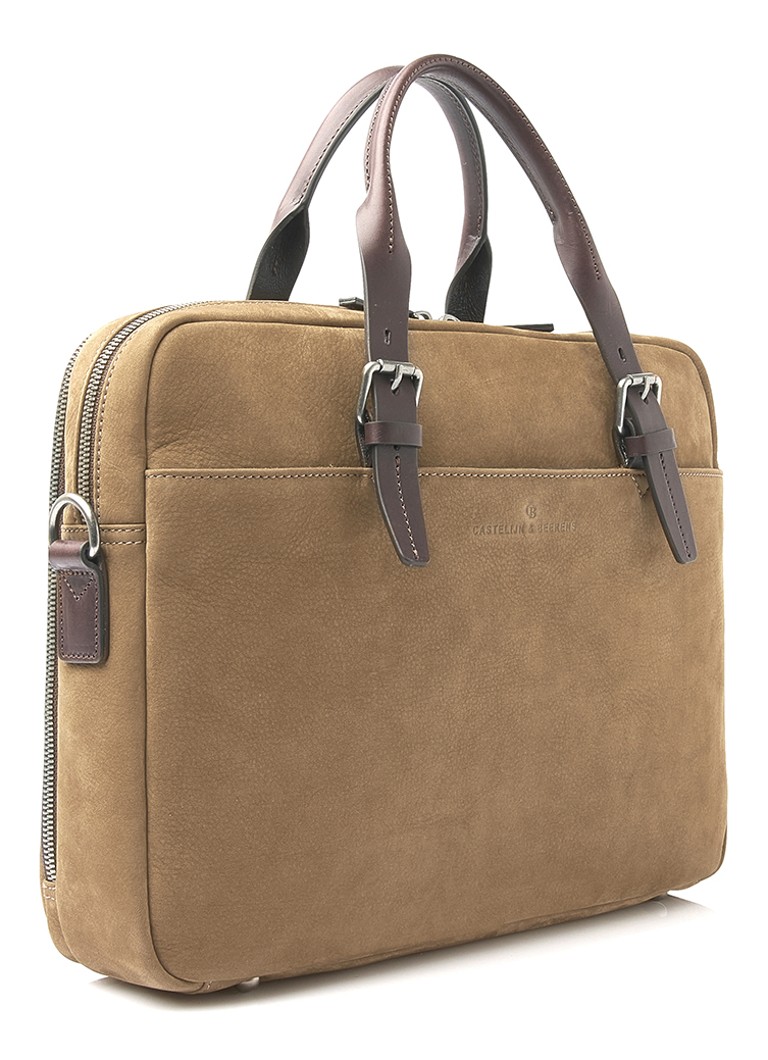 Servietă pentru laptop din nubuck Castelijn & Beerens cu compartiment pentru laptop de 15 inchi
