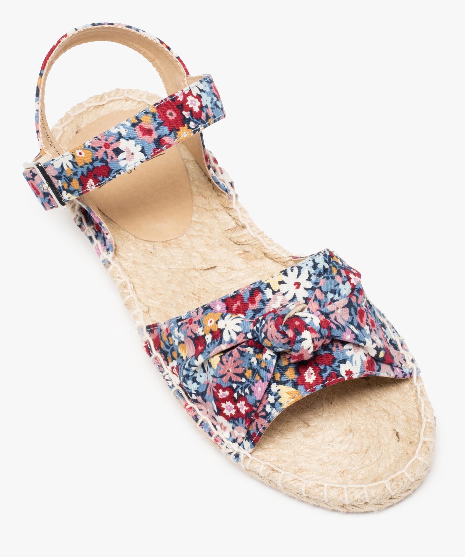 Sandales femme plates à semelle en corde dessus tissu imprime | GEMO