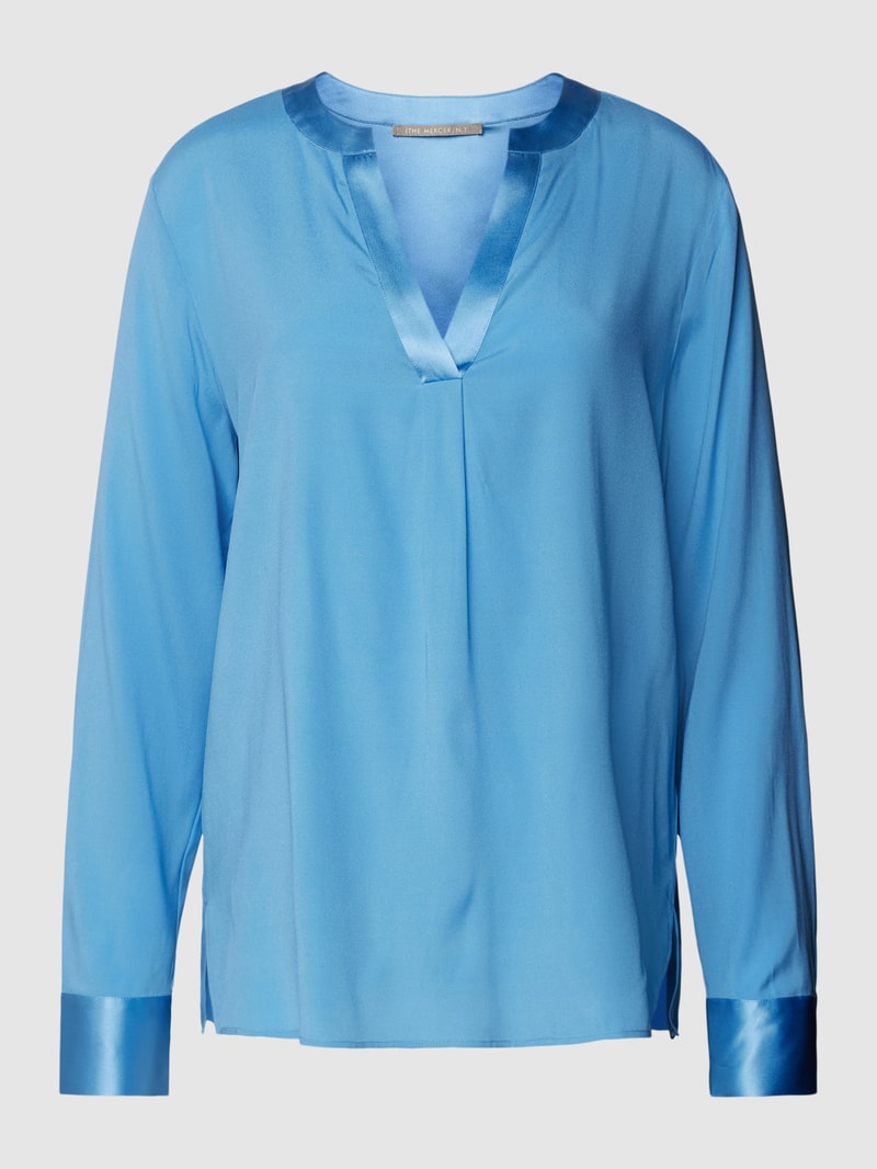 Bluse mit V-Ausschnitt in unifarbenem Design in rauchblau