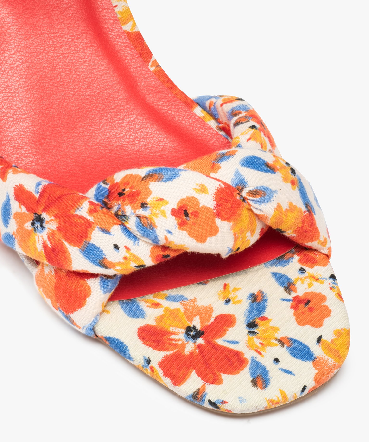 Sandales femme à talon dessus en tissu fleuri imprime | GEMO
