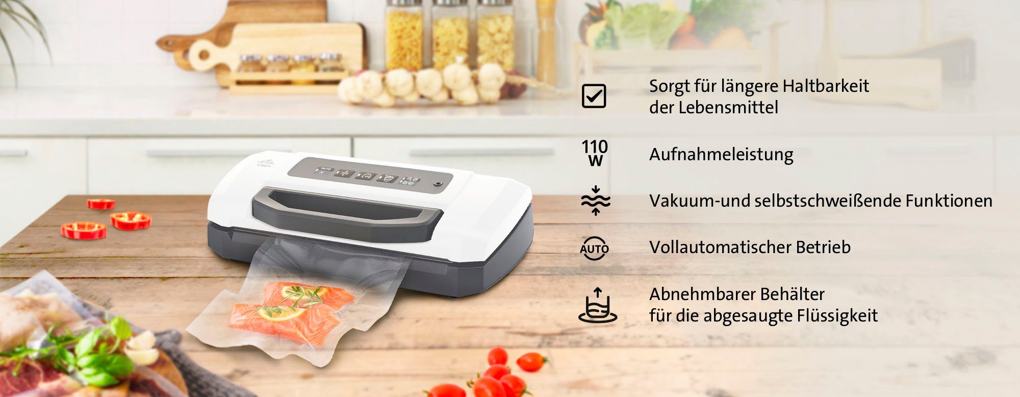 eta Vakuumierer Caza Pro, ETA576290000, 110W, -0,8 Bar, 16 l/min, feste Schweißnahtbreite 2,5 mm, über 100 Zyklen
