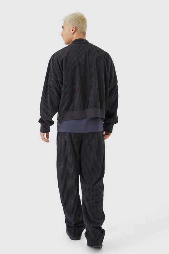 Kastige gerippte Bomberjacke & Hose mit lockerem Bund