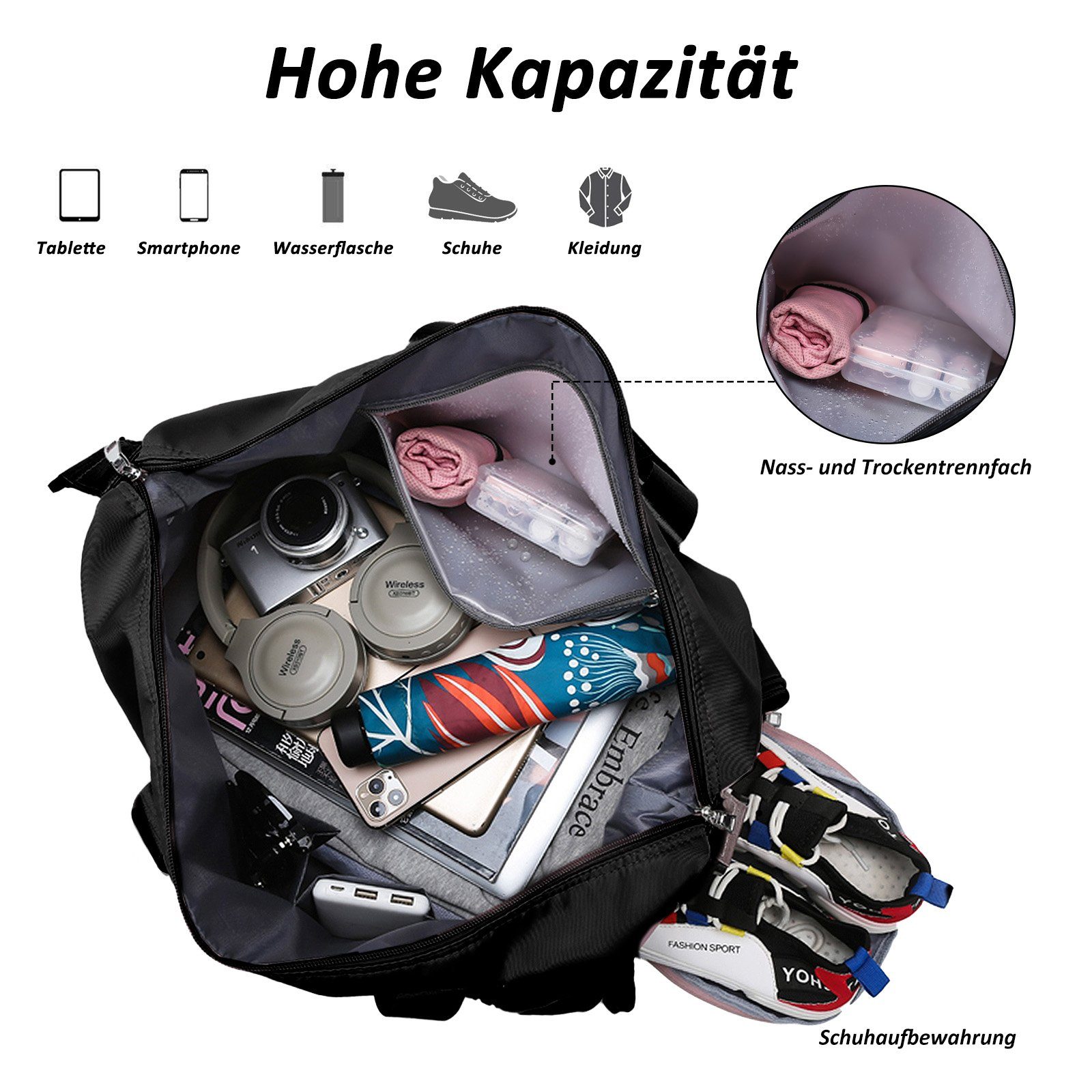 TAN.TOMI Reisetasche Sporttasche Reisetasche Weekender Schwimmtasche Schultertaschen Tasche, für Sport Fitness Gym Travel Bag Duffel Bag mit Schuhfach