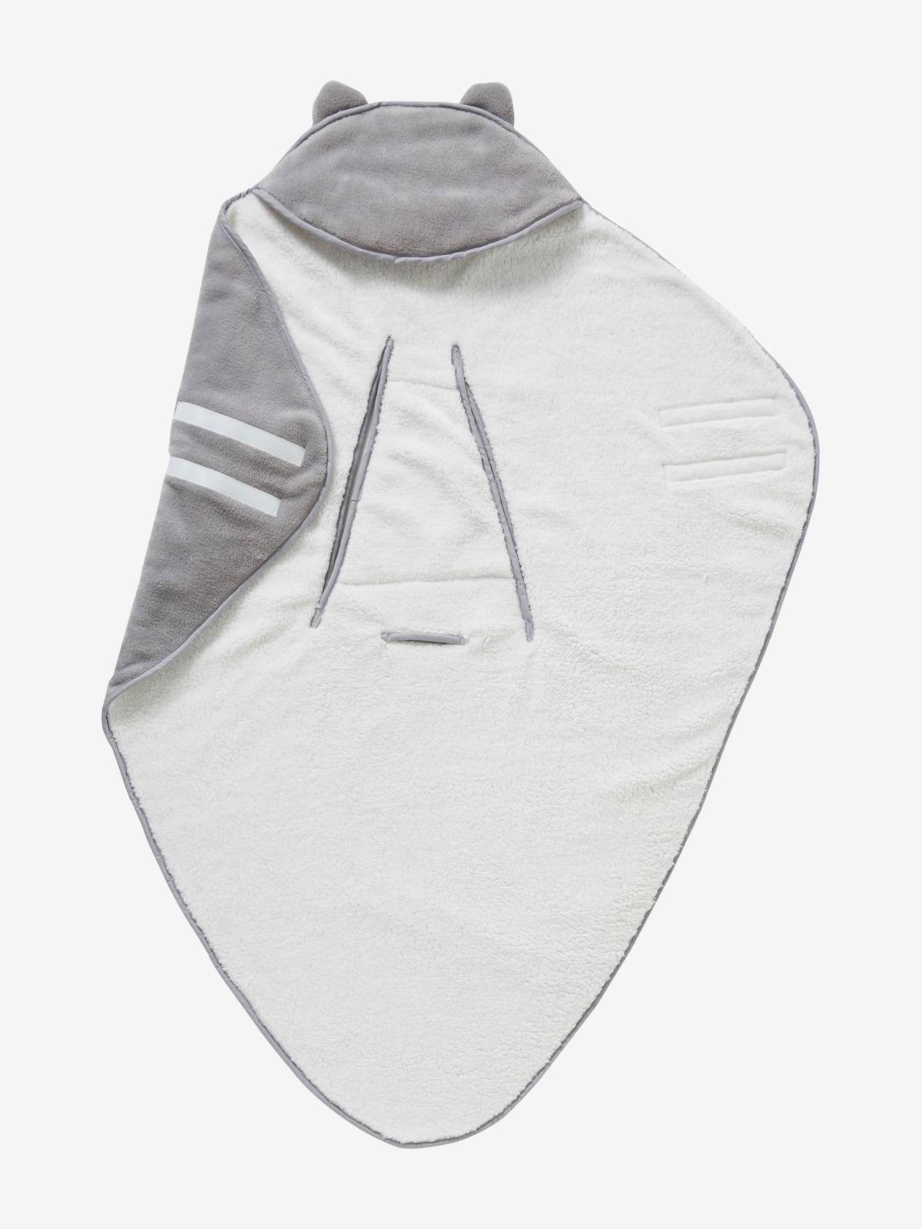 Vertbaudet Einschlagdecke für Babyschale, Mikrofaser/Fleece Oeko-Tex, personalisierbar - weiß/grau