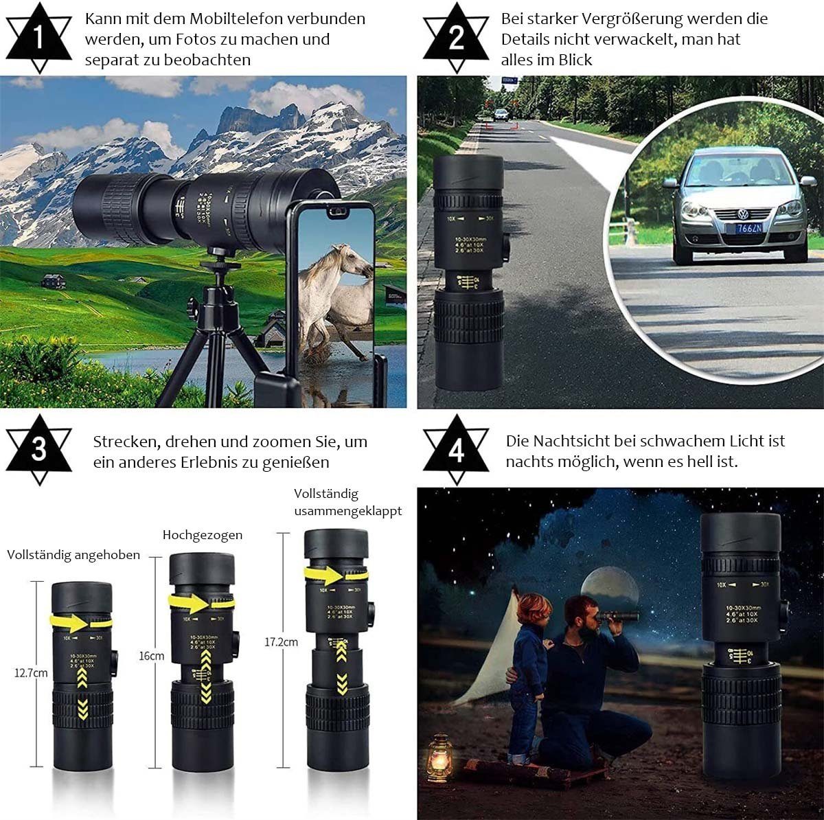 flowgoer 10–300 x 40 mm/80 x 100 mm Super-Telezoom-Monokular-Teleskop Fernrohr (HD tragbar)