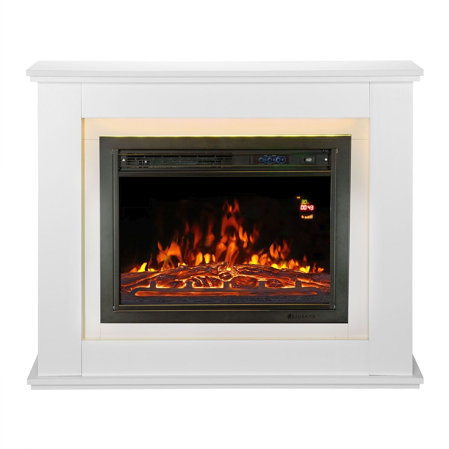 Juskys Elektrokamin, 2000 W Heizung, Flammeneffekt, Fernbedienung, LED-Licht, Timer