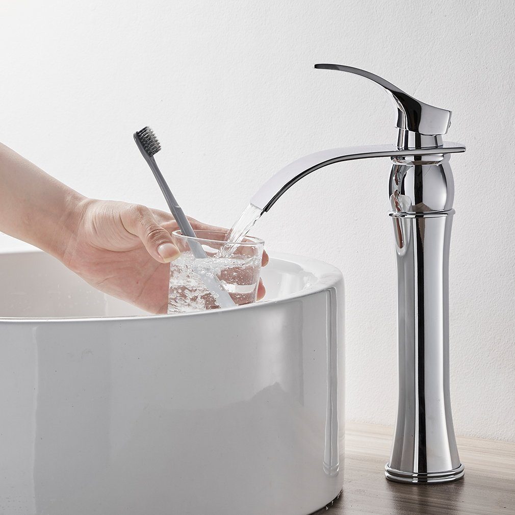 Auralum Waschtischarmatur Wasserhahn Bad Wasserfall, Waschtischarmatur mit Auslauf Höhe 220MM
