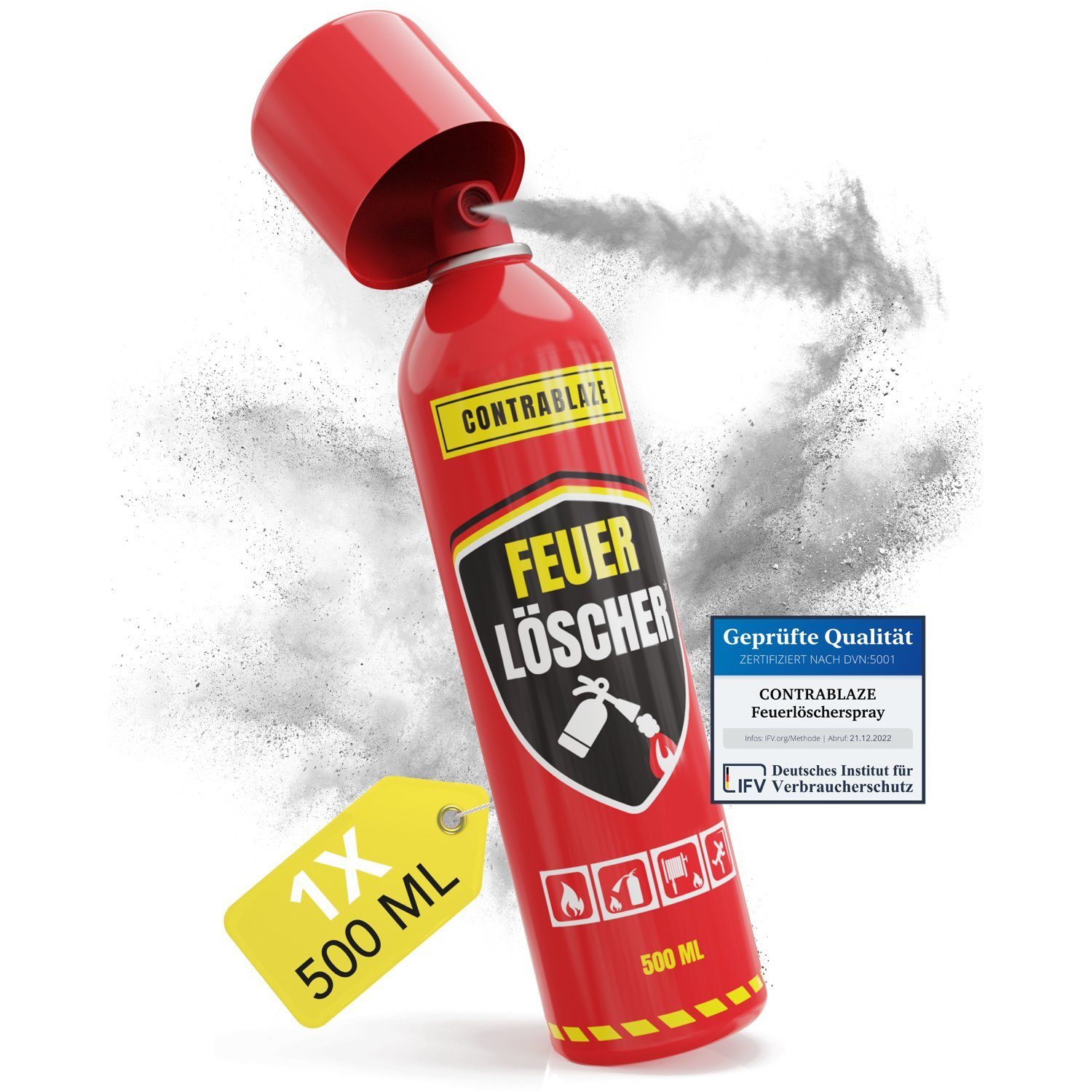 CONTRABLAZE Feuerlöschspray 1x 500ml gegen Fett- und Entstehungsbrände, für mehr Sicherheit im Haushalt, (Spar-Set, 1-St., Unterschiedliche Stückanzahl) Optimal geeignet für die Küche, Grill, Auto, Kabel- und Fettbrände