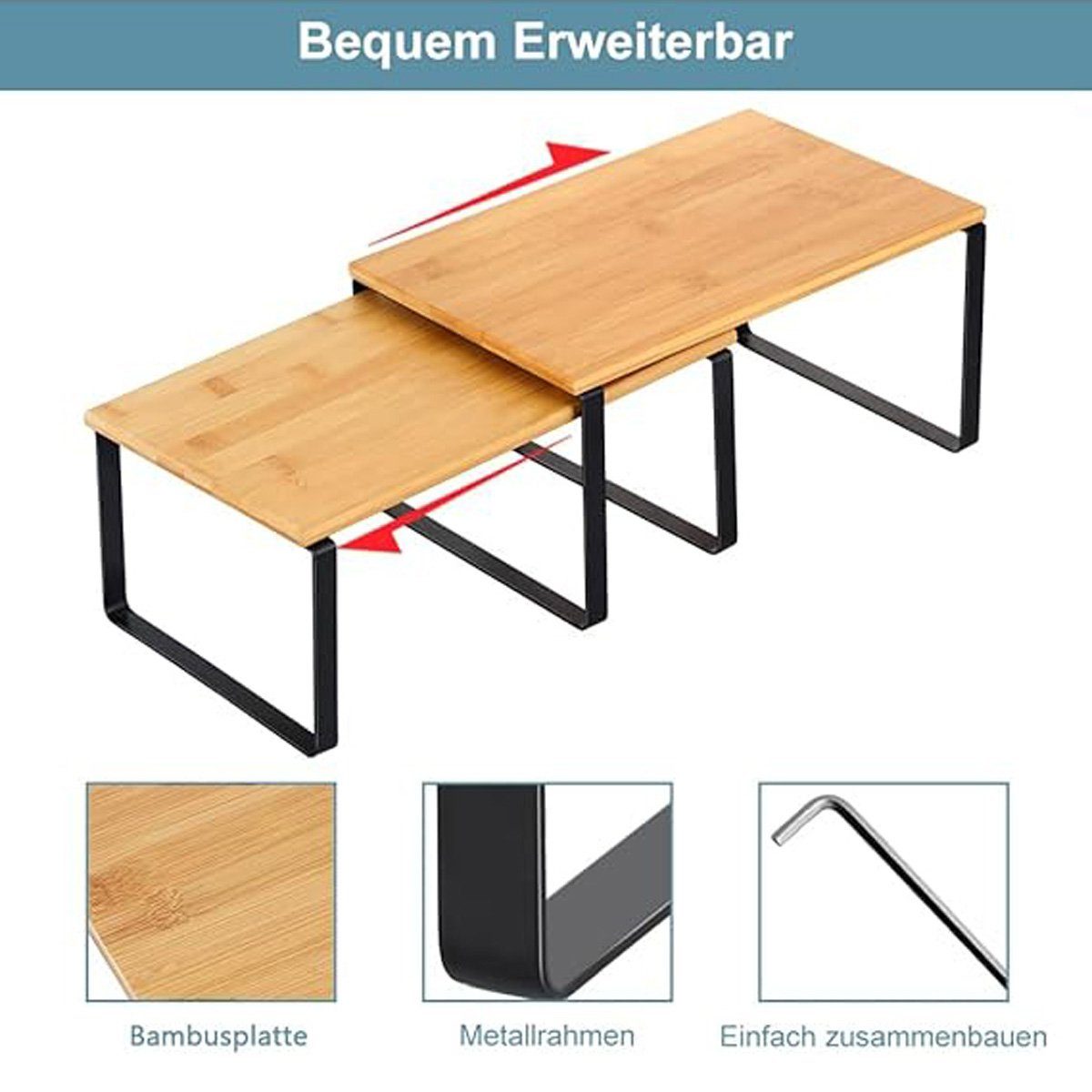 götäzer Gewürzregal 2-teiliges Schrank-Küchenregaleinsatz-Set, 1-tlg., Bambus-Gewürzregal für die Organisation stapelbarer Küchenschränke
