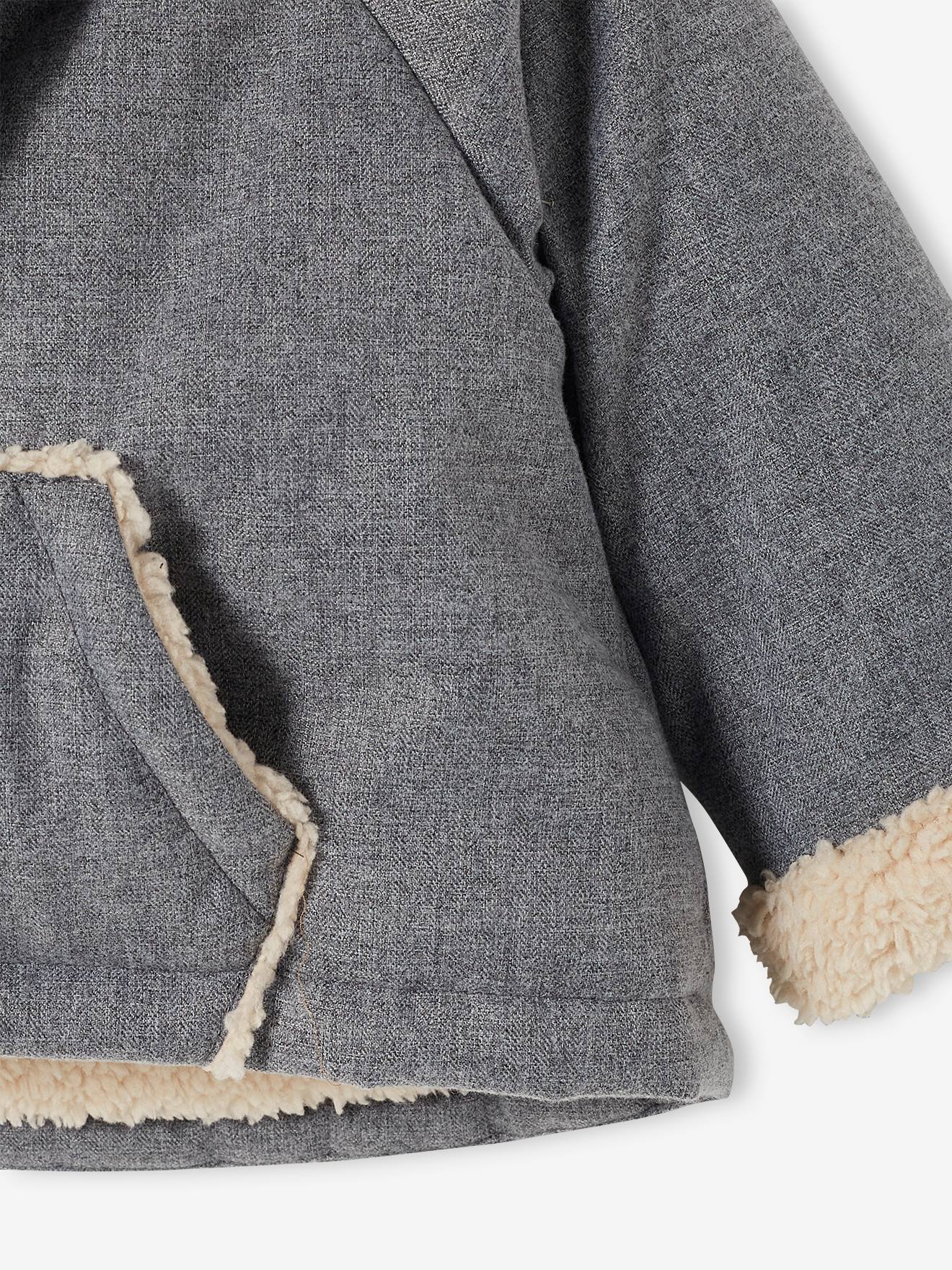 Doudoune asymétrique bébé à capuche gris chiné foncé