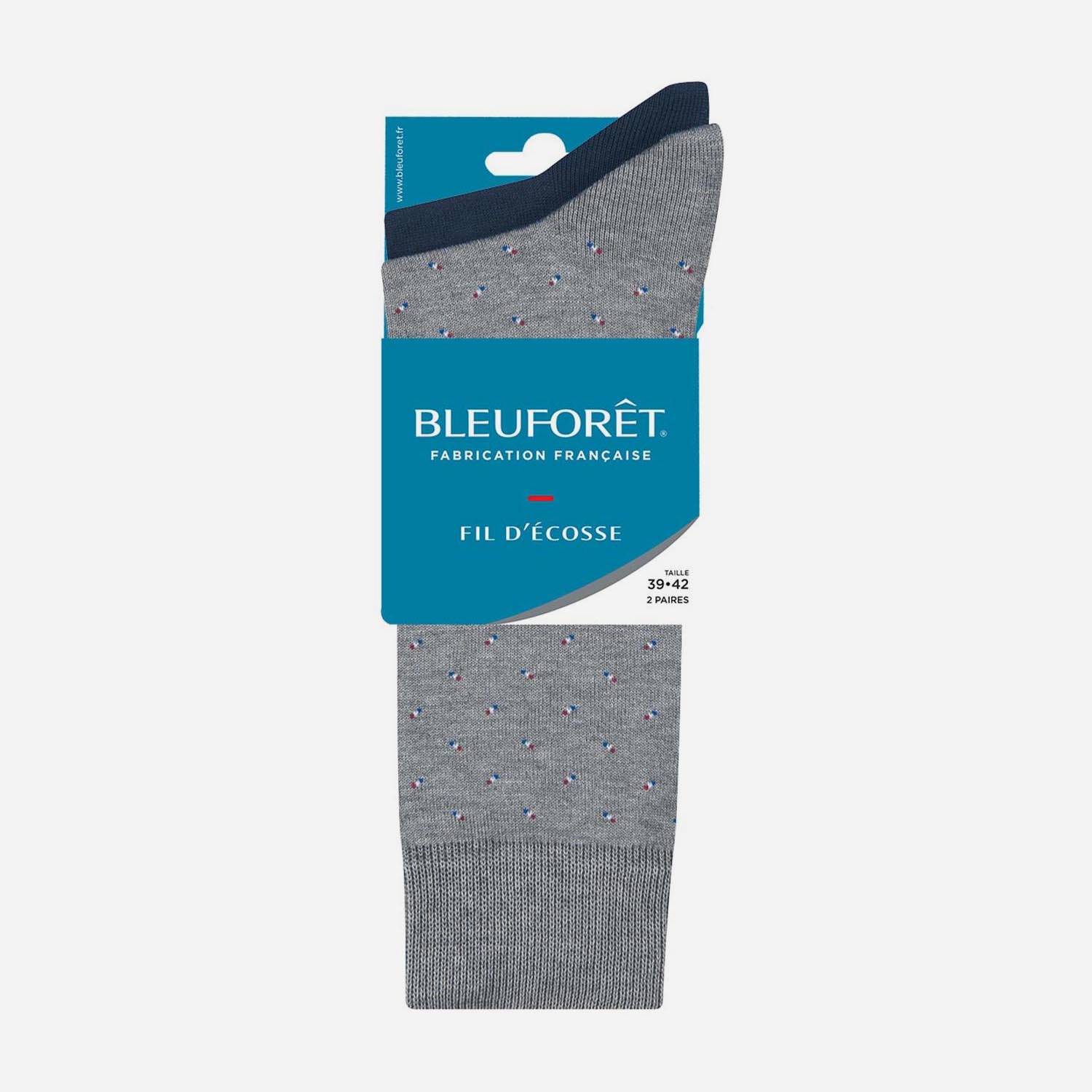2 paires de chaussettes BLEUFORET grises à motifs et marine Pointure 39-42
