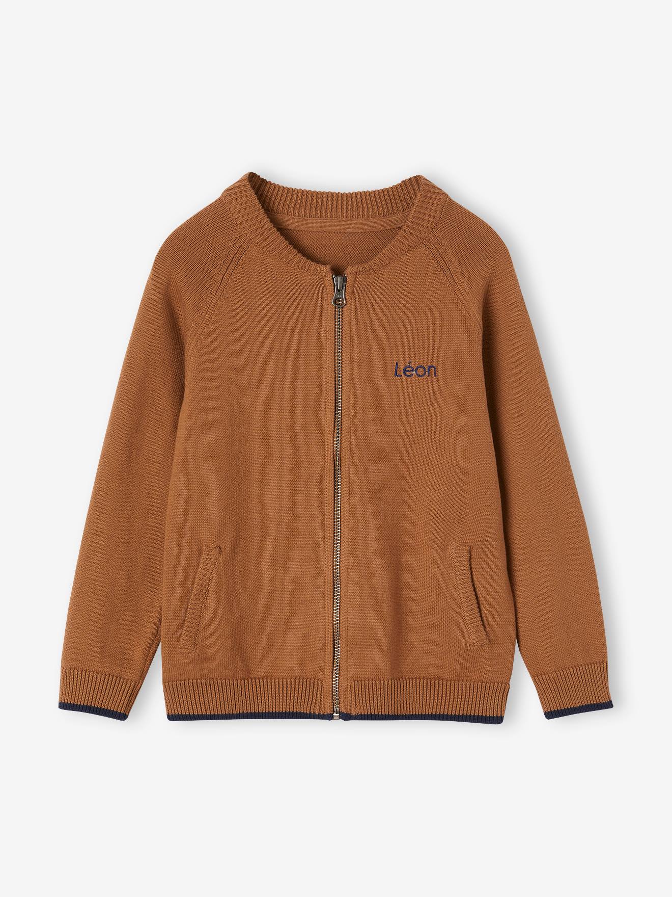 Vertbaudet Jungen Strickjacke im College, personalisierbar-Look Oeko-Tex - salbeigrün