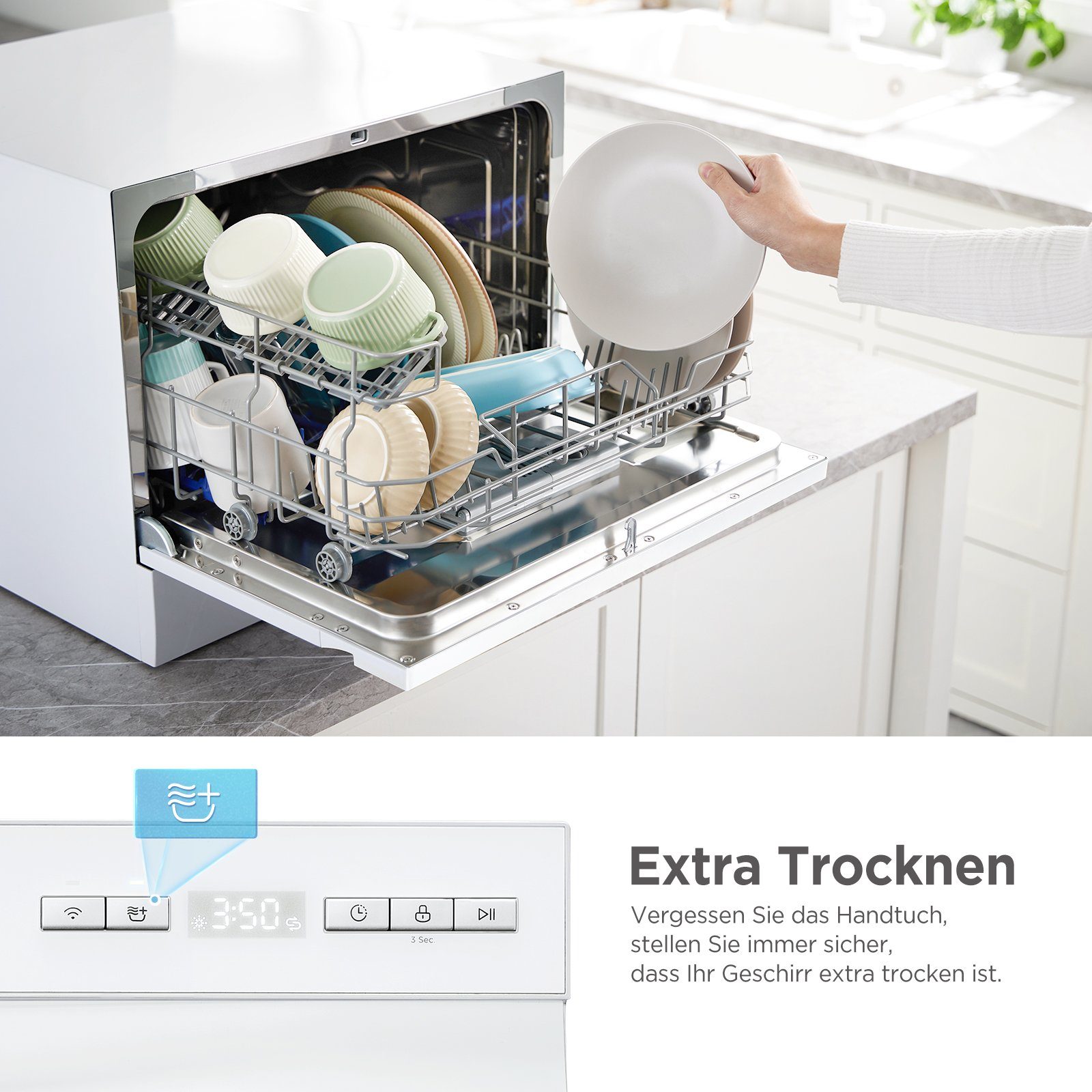 Midea Tischgeschirrspüler Serie 3, ST 3.6F wi, 6 Maßgedecke, 61 kWh/100 Zyklen, 6 Waschprogramme, IOT, Extra Trockungs