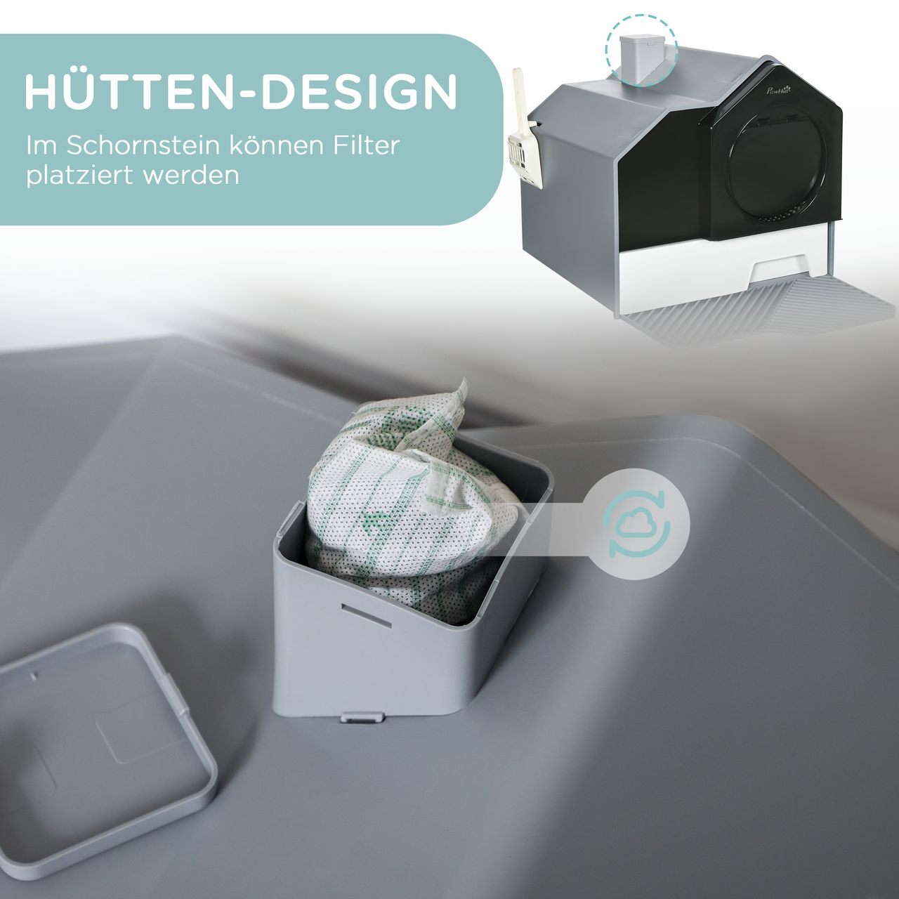 PawHut Katzentoilette Katzenklo mit Schaufel Filter für Katzen bis 8 kg Grau