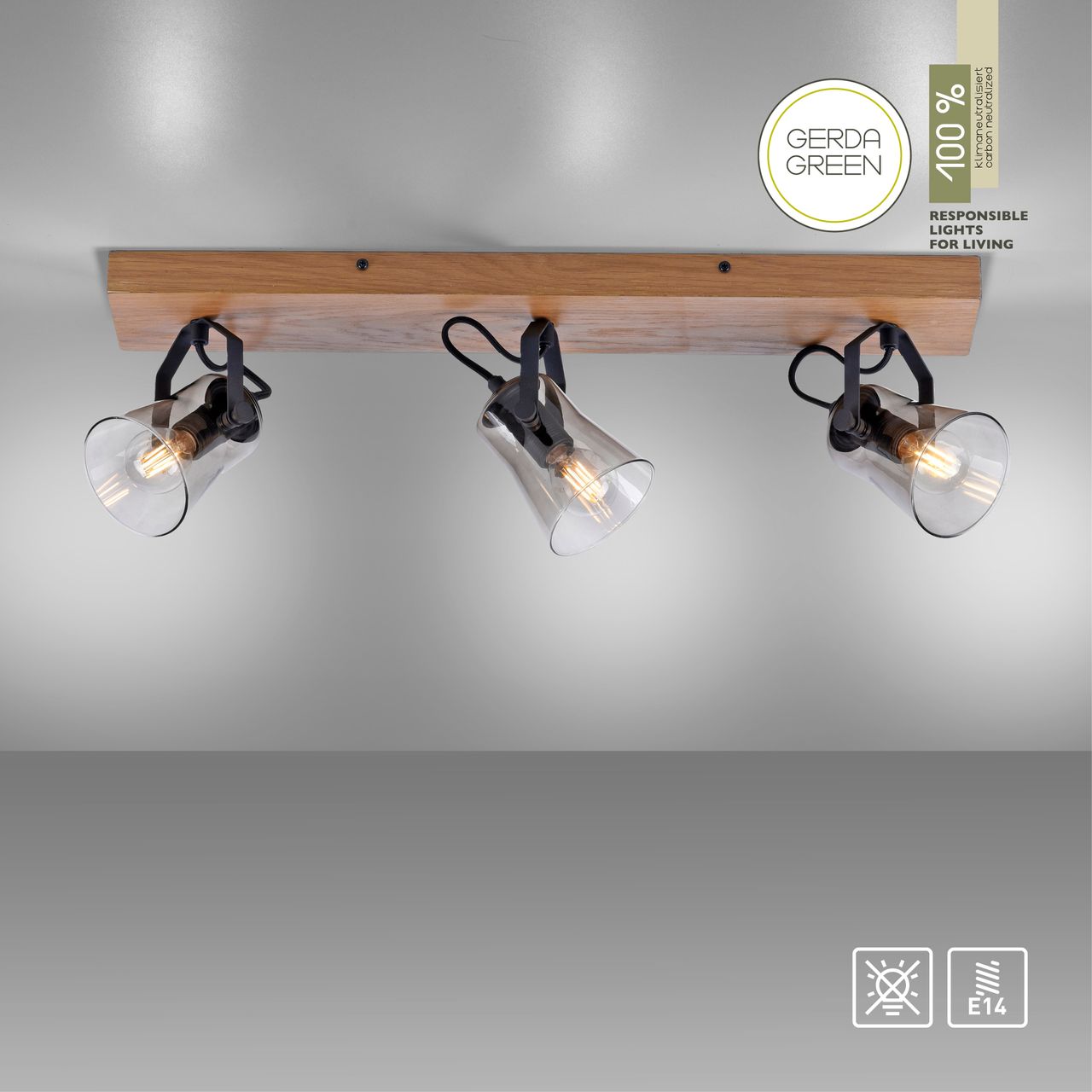 JUST LIGHT JUST LIGHT.  Deckenleuchte GREEN LANGSTRÖM, 3x E14/10Watt max., Holz-natur