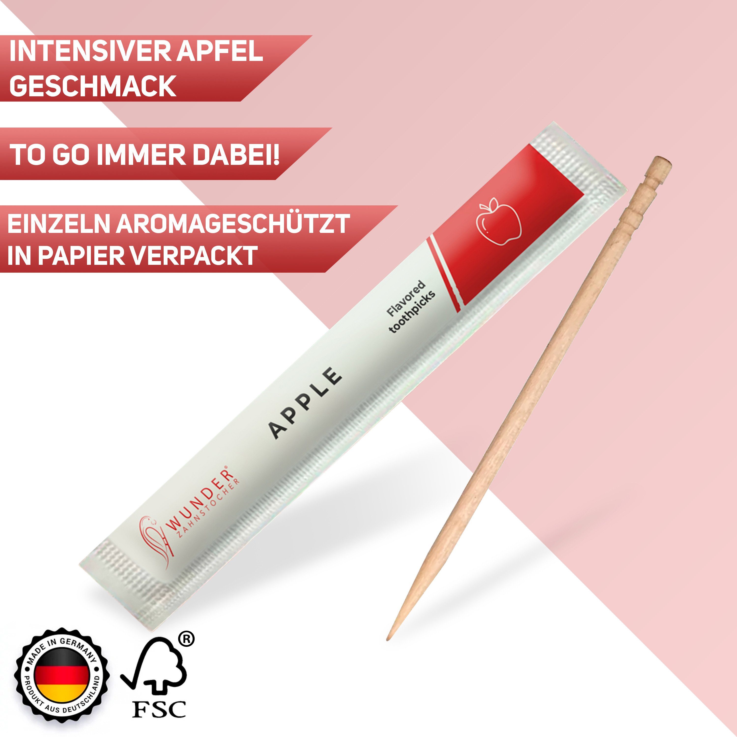 Wunder Zahnstocher Mundpflegecenter Zahnstocher mit Geschmack - 200er Set Apfel Einzeln Verpackt