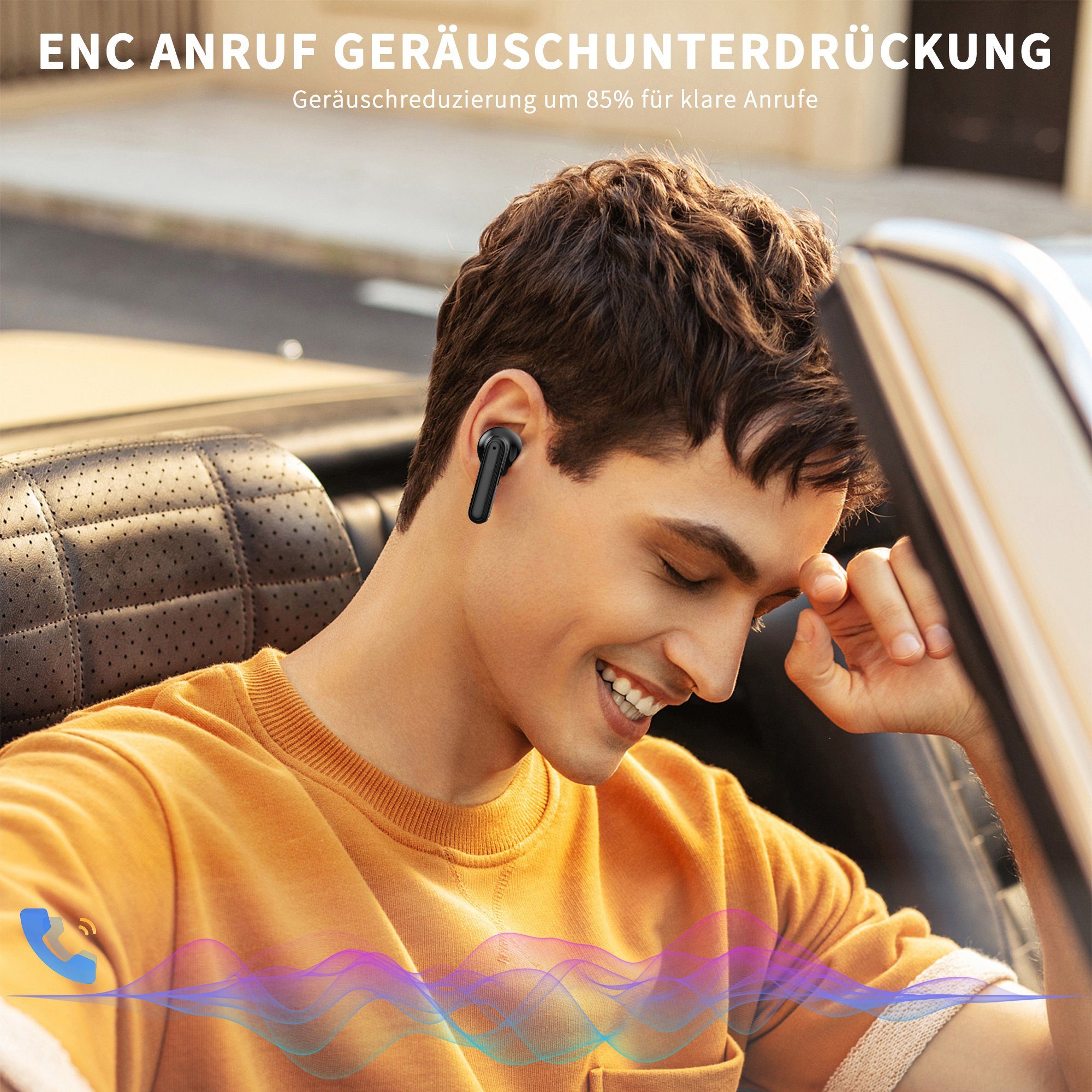 Giecy Bluetooth Kopfhörer, Mikrofon in ear Kopfhörer Kabellos Bluetooth 5.3 In-Ear-Kopfhörer (Voice Assistant, Siri, Bluetooth, Rauschunterdrückung, Touch Control, ENC Mikrofon, LED Anzeige kopfhörer, Wireless Headphones, Ohrhörer Bluetooth)