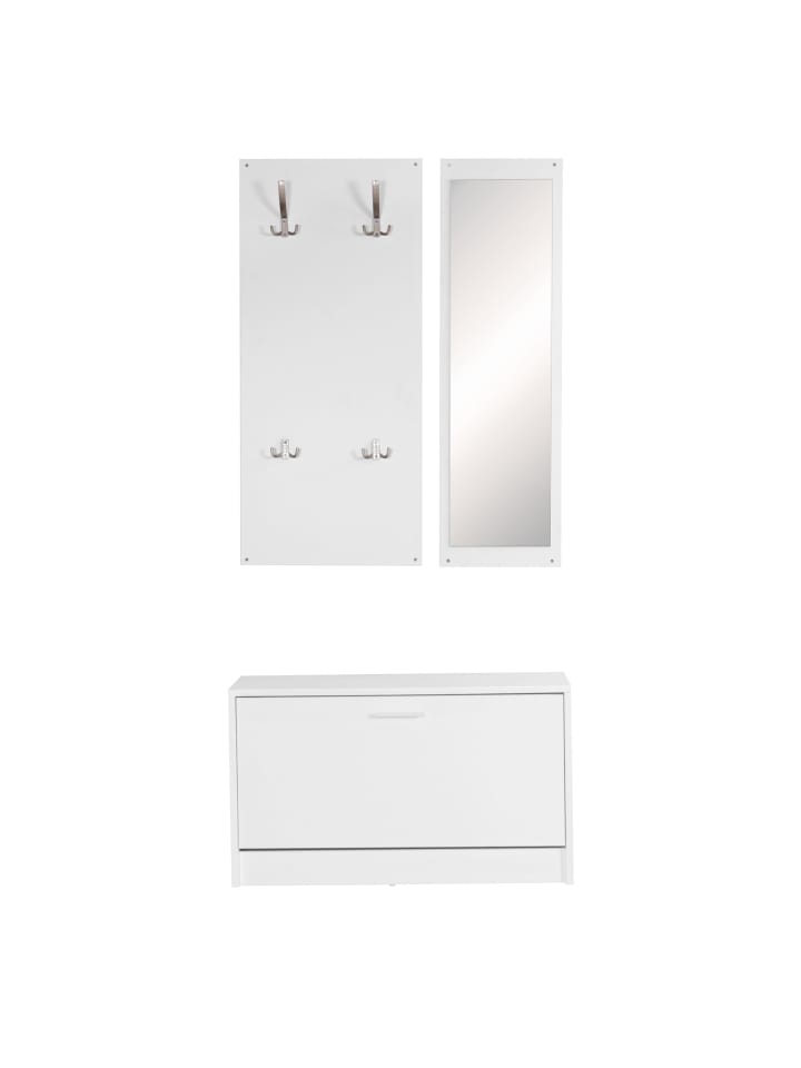 KADIMA DESIGN Wand-Garderobe SALERNO mit Spiegel & Schuhschrank Spanplatte weiß in Weiß günstig kaufen onesize