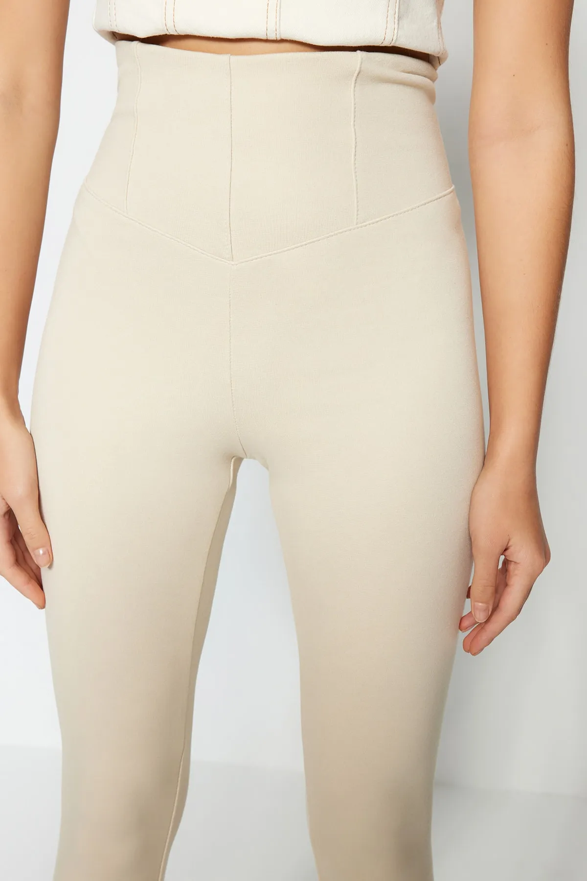 Trendyol Collection  Leggings - Beige - Hoher Bund
