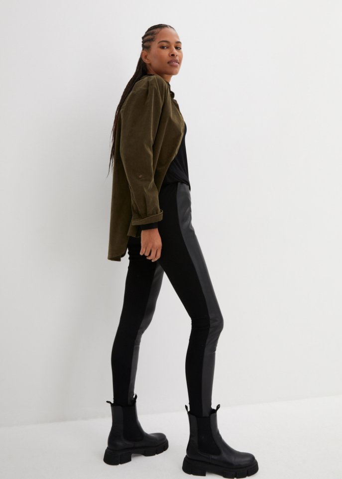 Leggings mit Lederimitat Einsatz
