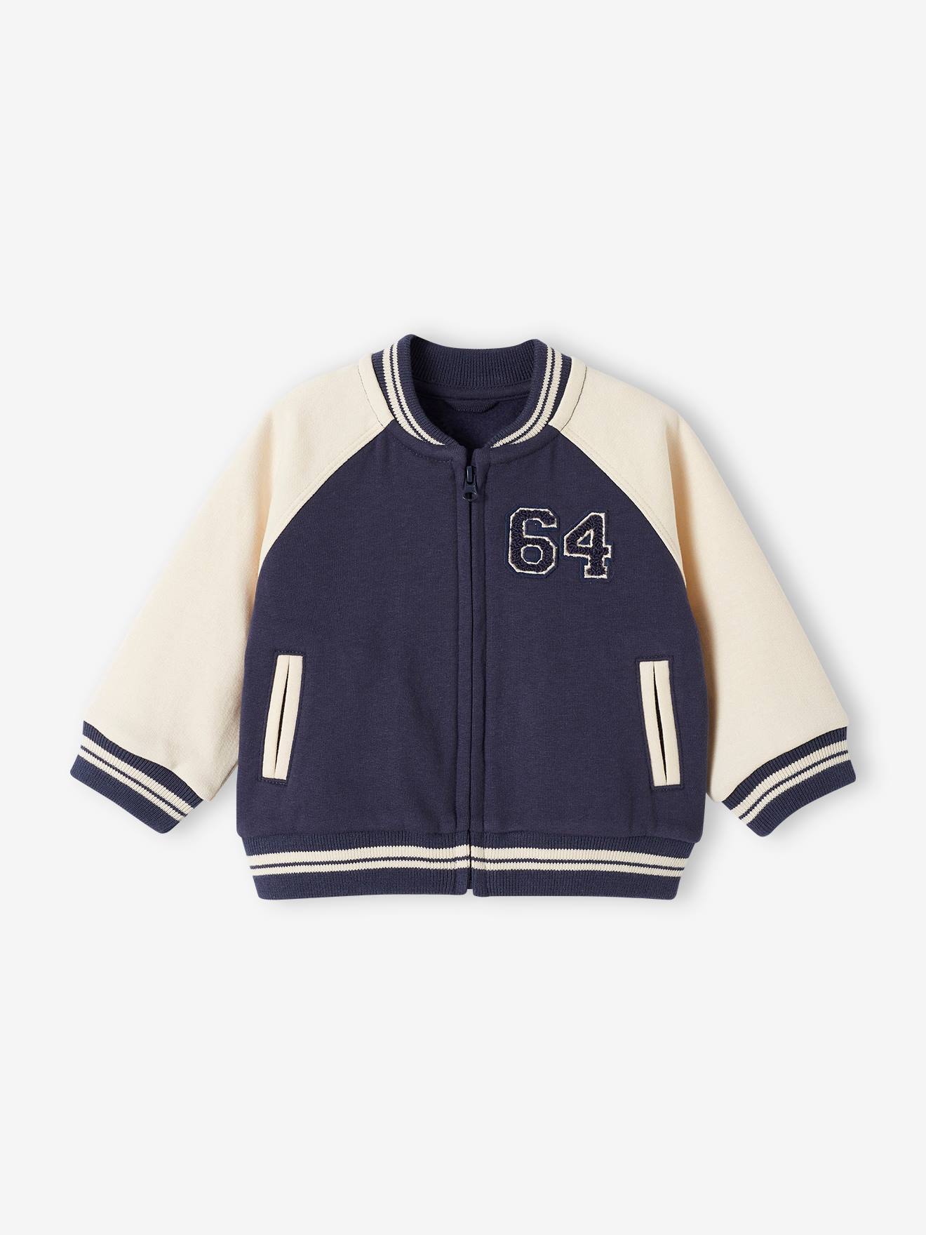 Blouson teddy bébé zippé en molleton bleu nuit